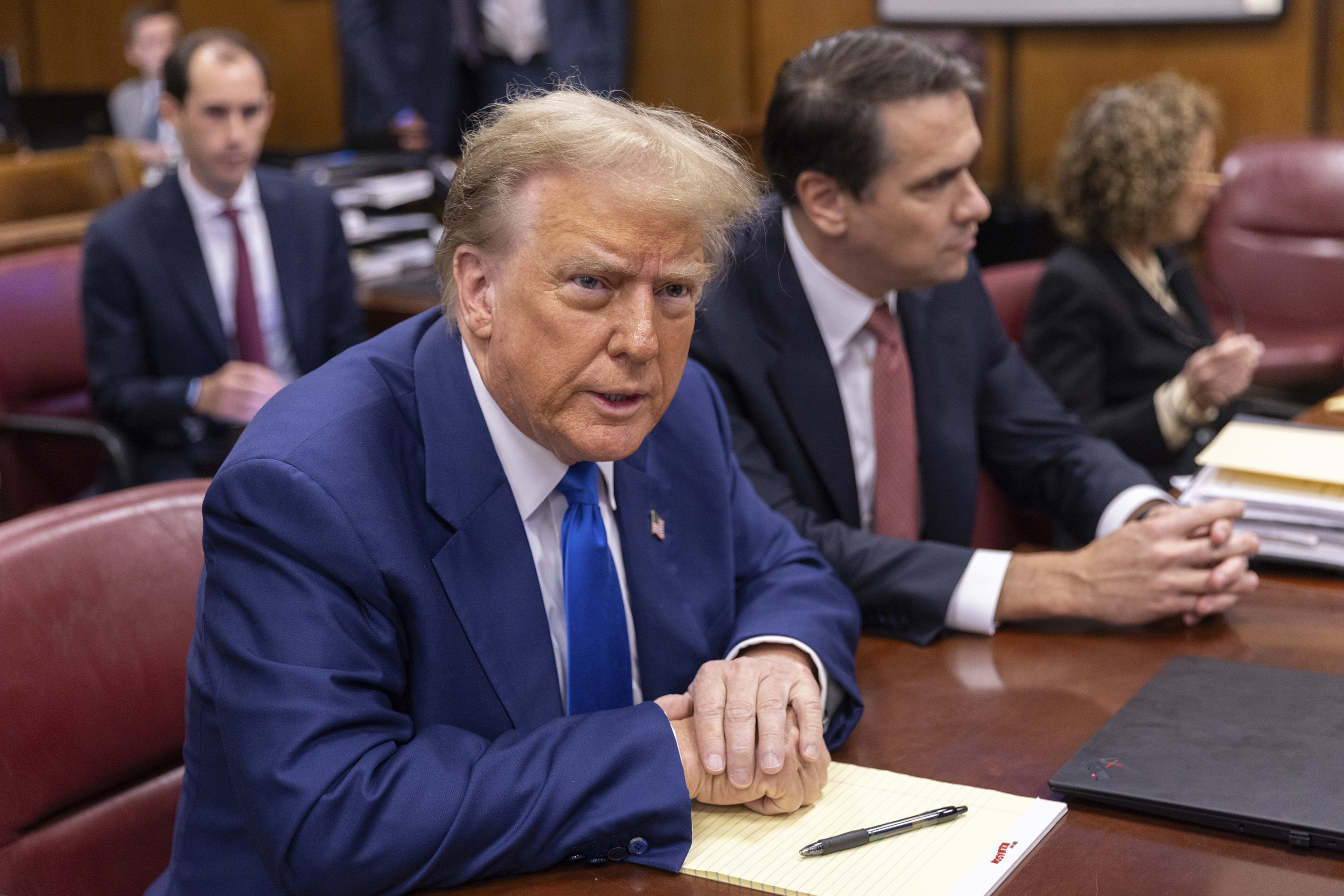 Former US President Donald Trump appears at Manhattan criminal court before his trial in New York, Friday,, May 3, 2024. 