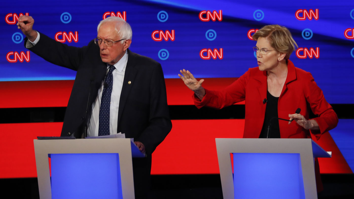 Bernie Sanders and Elizabeth Warren were both targeted by moderate Democrats in the debate.