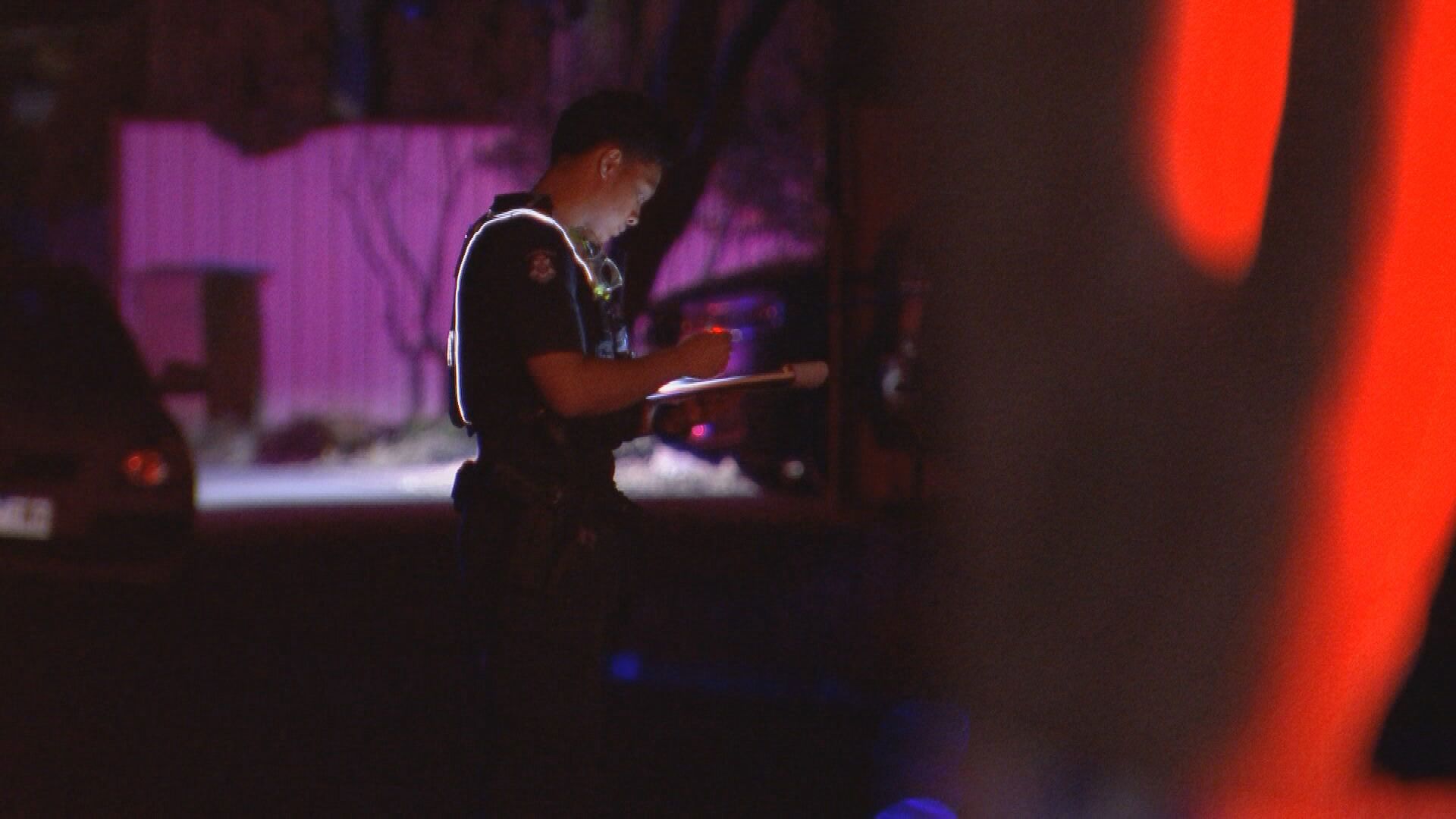 A police officer at the scene in the early hours of Saturday morning.