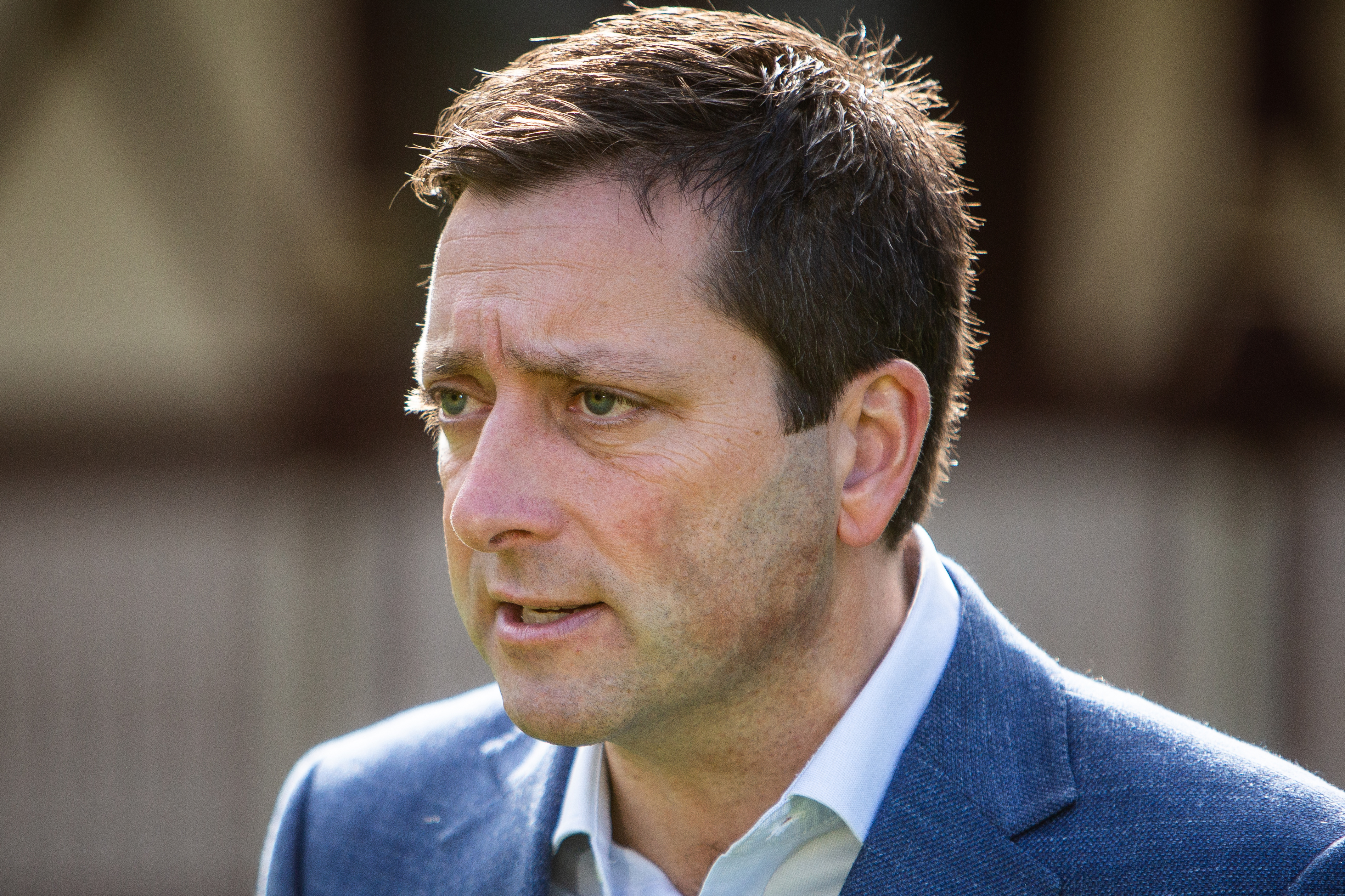 Leader of the Opposition, Matthew Guy at a door stop interview at Parliament Gardens. Photo: Scott McNaughton / The Age