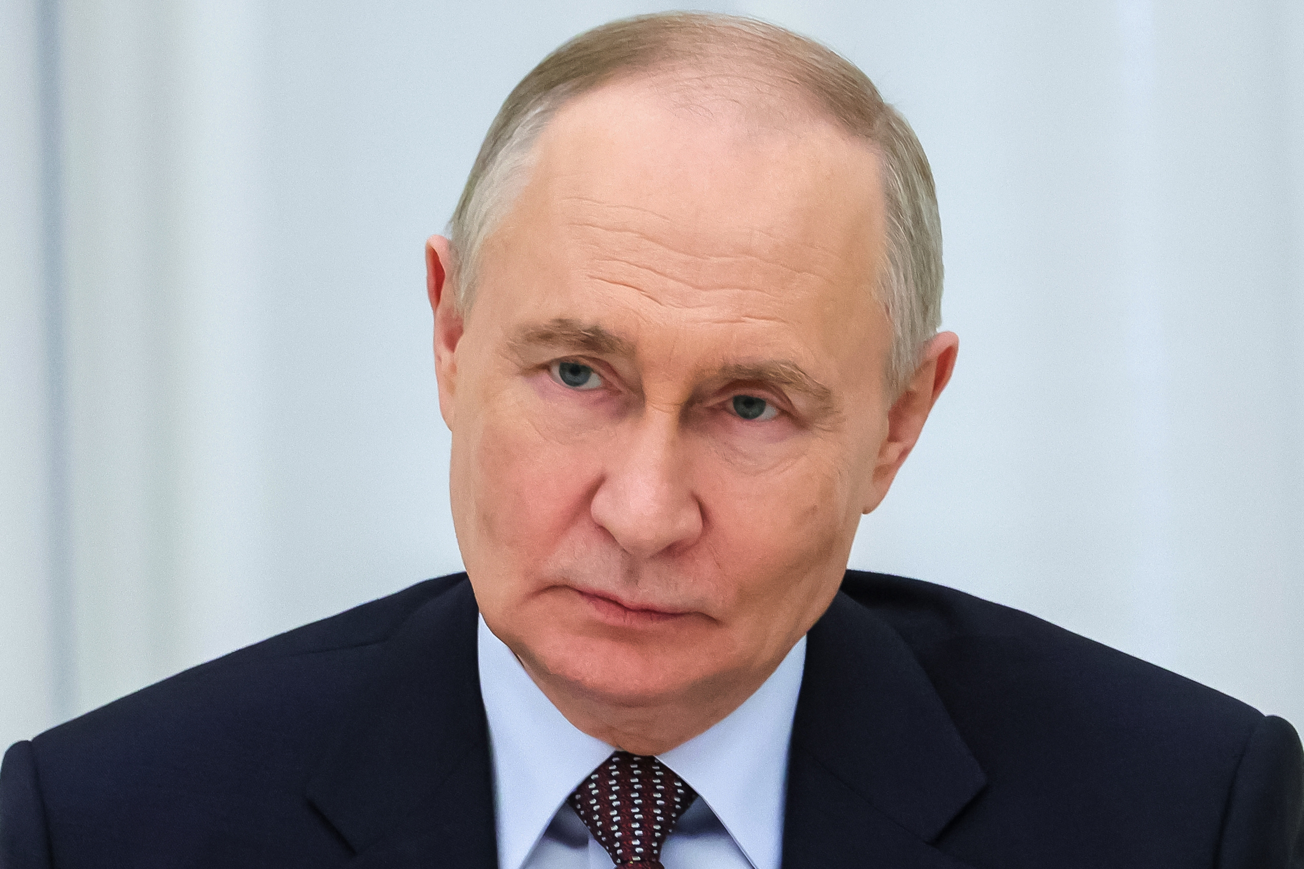 Russian President Vladimir Putin attends the meeting with representatives of Dagestan region of Russia to discuss the candidacy for the new head of the region, at the Kremlin in Moscow, Thursday, April 30, 2026. (Mikhail Metzel/Sputnik, Kremlin Pool Photo via AP)