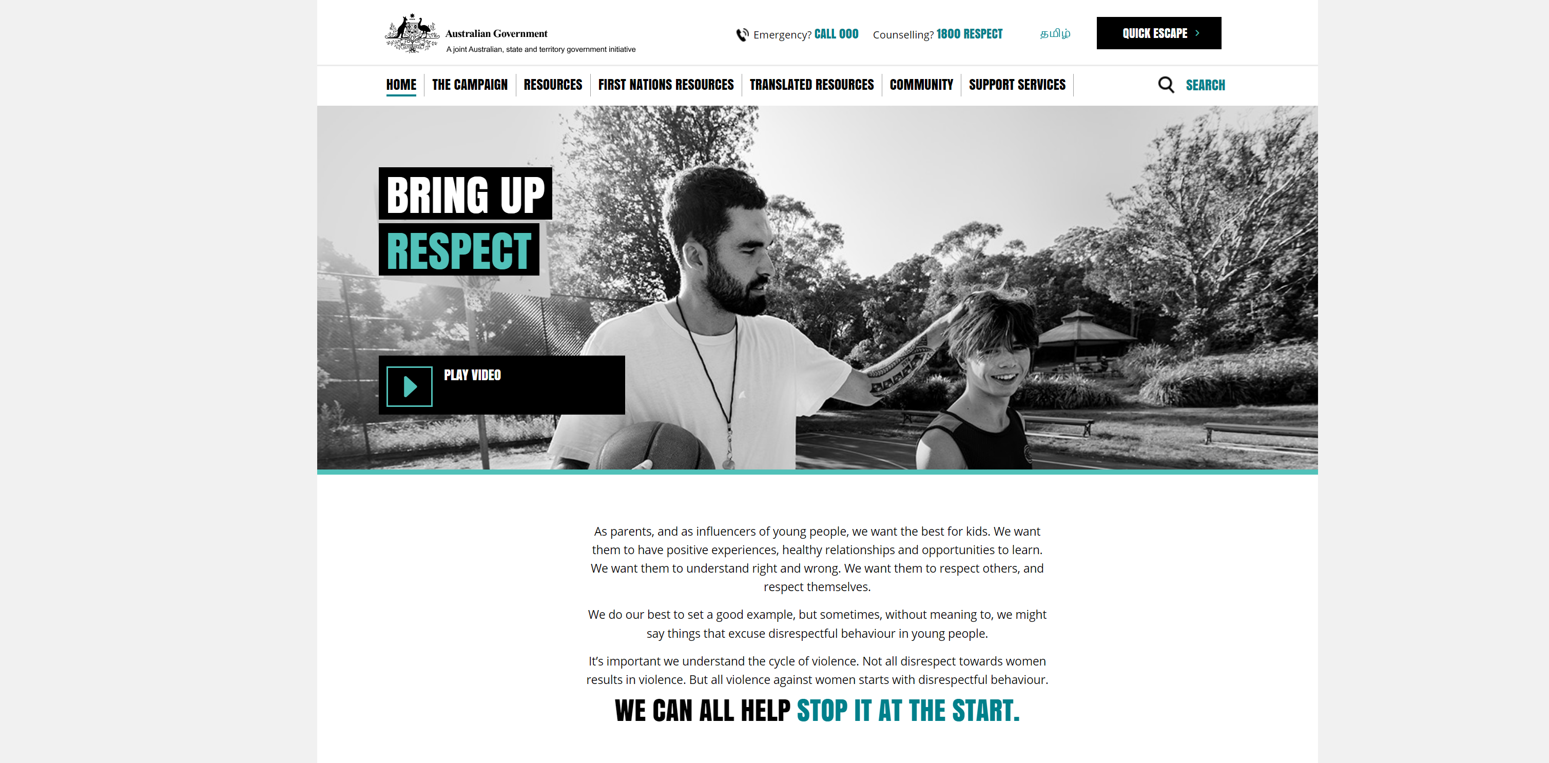 The Australian government's Stop It At The Start campaign.