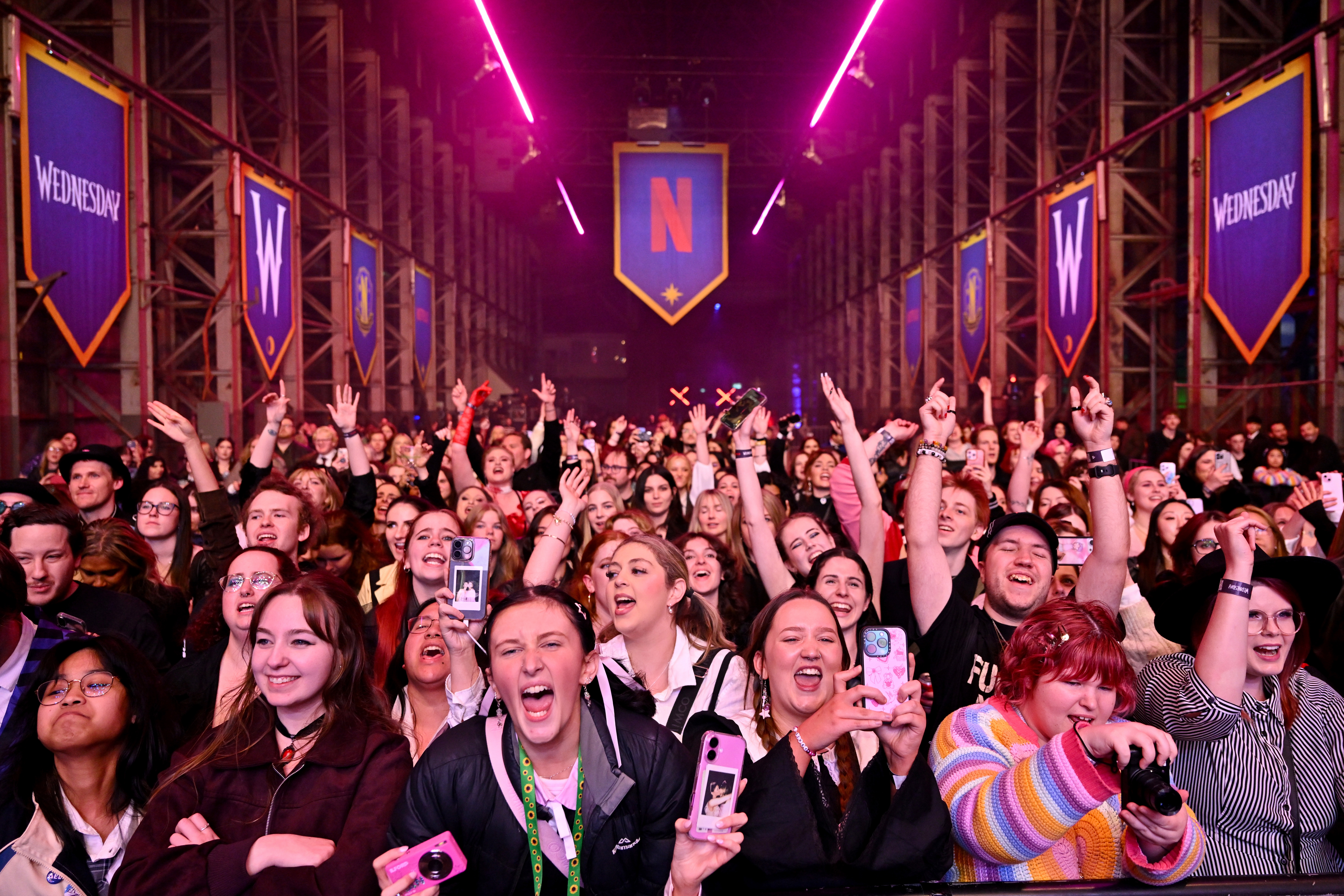 SYDNEY, AUSTRALIA - AUGUST 16: Atmosphere at the "Wednesday" S2, Part 2 'Wednesday Island Fan Event' on Cockatoo Island on August 16, 2025 in Sydney, Australia. (Photo by James Gourley/Getty Images for Netflix)