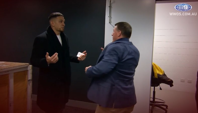 Sonny Bill Williams and Paul Gallen in a heated exchange.