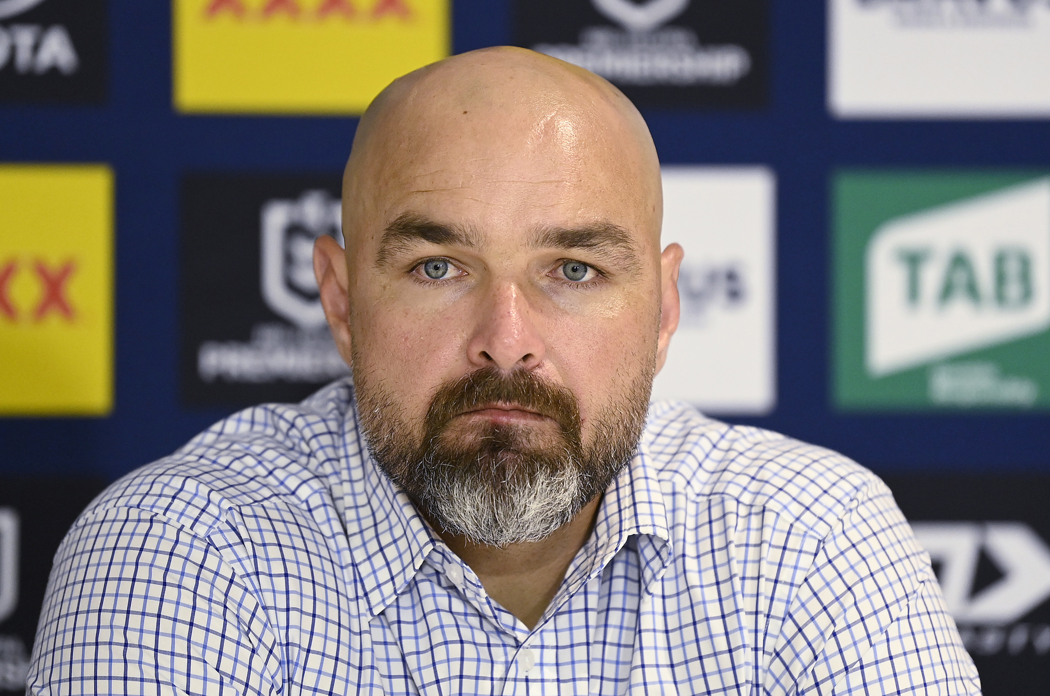 Cowboys coach Todd Payten speaks at the post-match press conference.