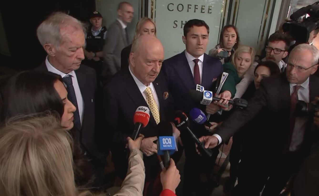 Alan Jones outside Downing Centre Local Court where he spoke for the first time since being charged with historical sexual assault