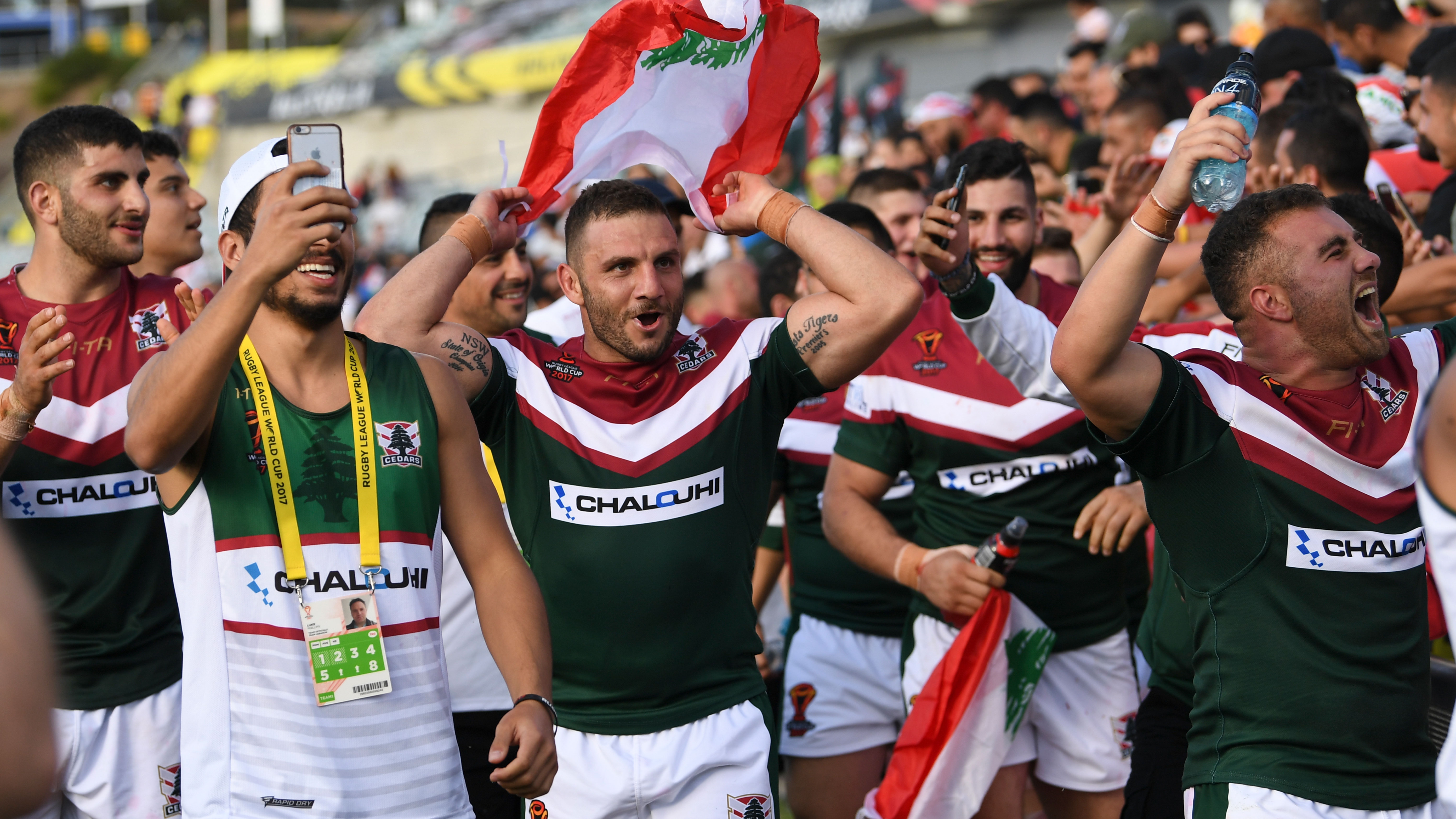 Robbie Farah and Lebanon teammates celebrate.