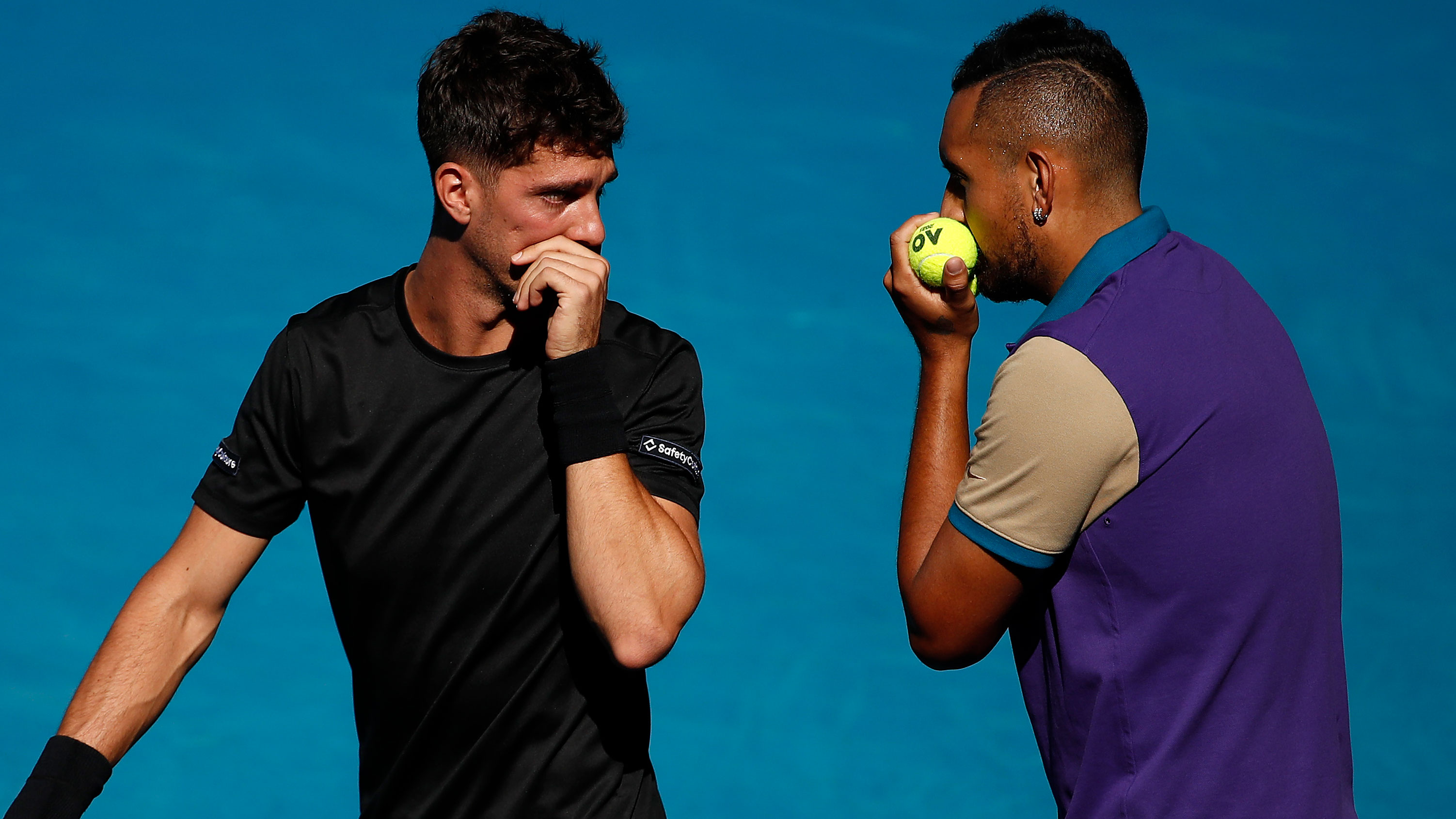 Thanasi Kokkinakis and Nick Kyrgios in their second round Australian Open doubles match.