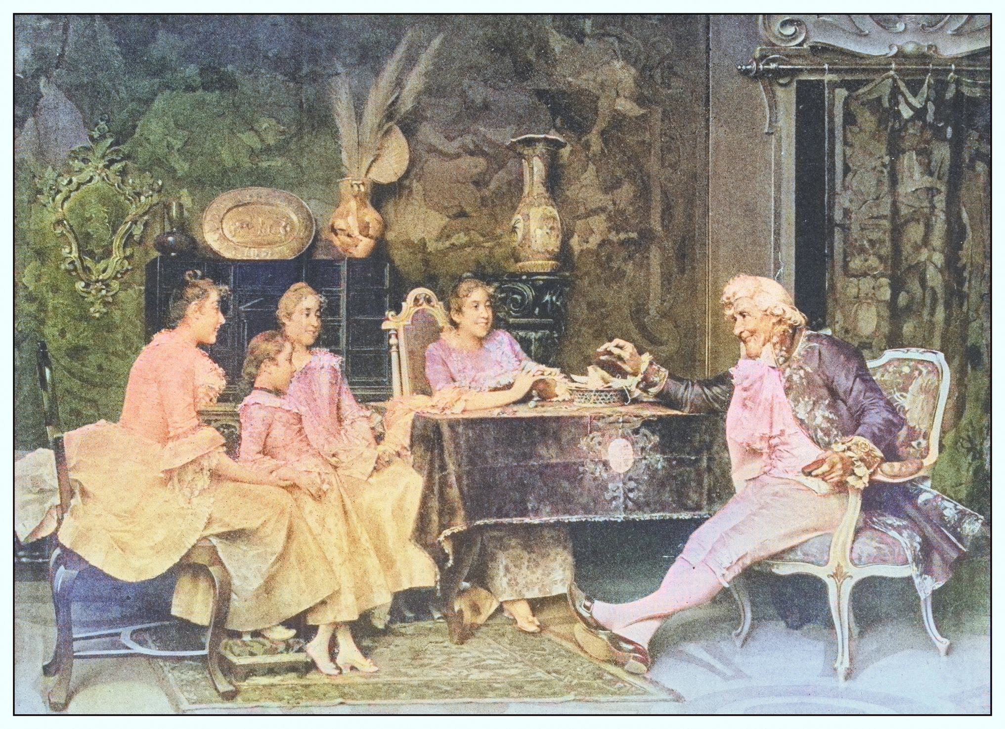 Antique famous painting from the 19th century: A story out of the past by A Cecchi