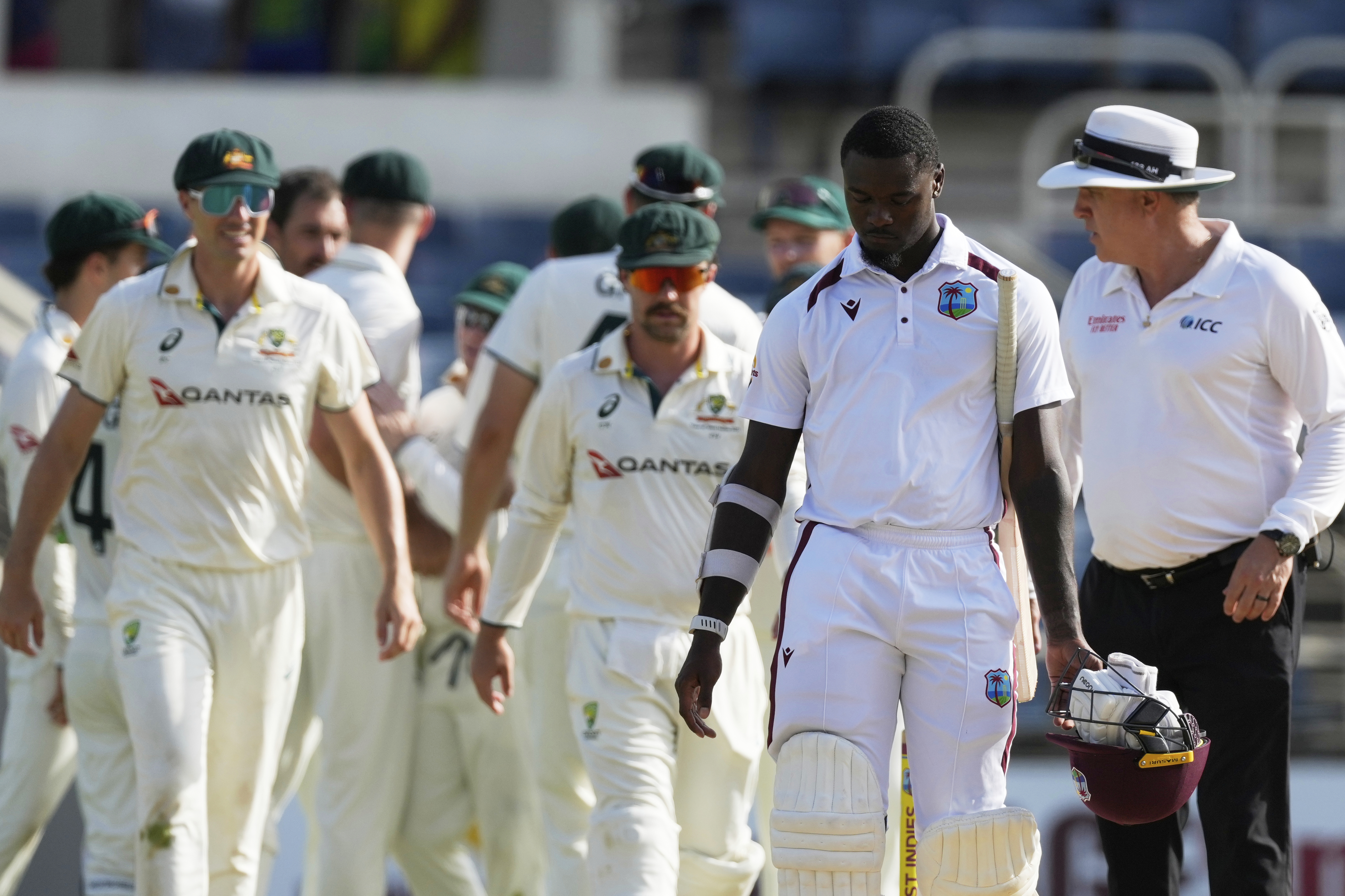 West Indies' Jayden Seales walks off the field after his side's loss against Australia.