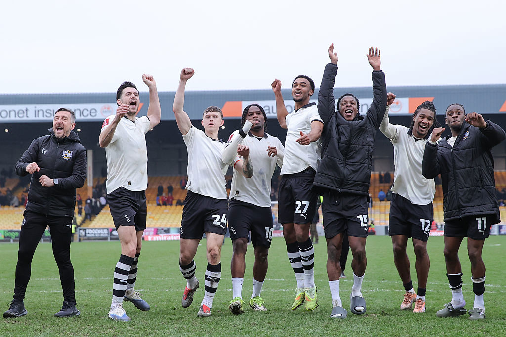 Port Vale celebrate victory in the FA Cup fifth round match against Sunderland.