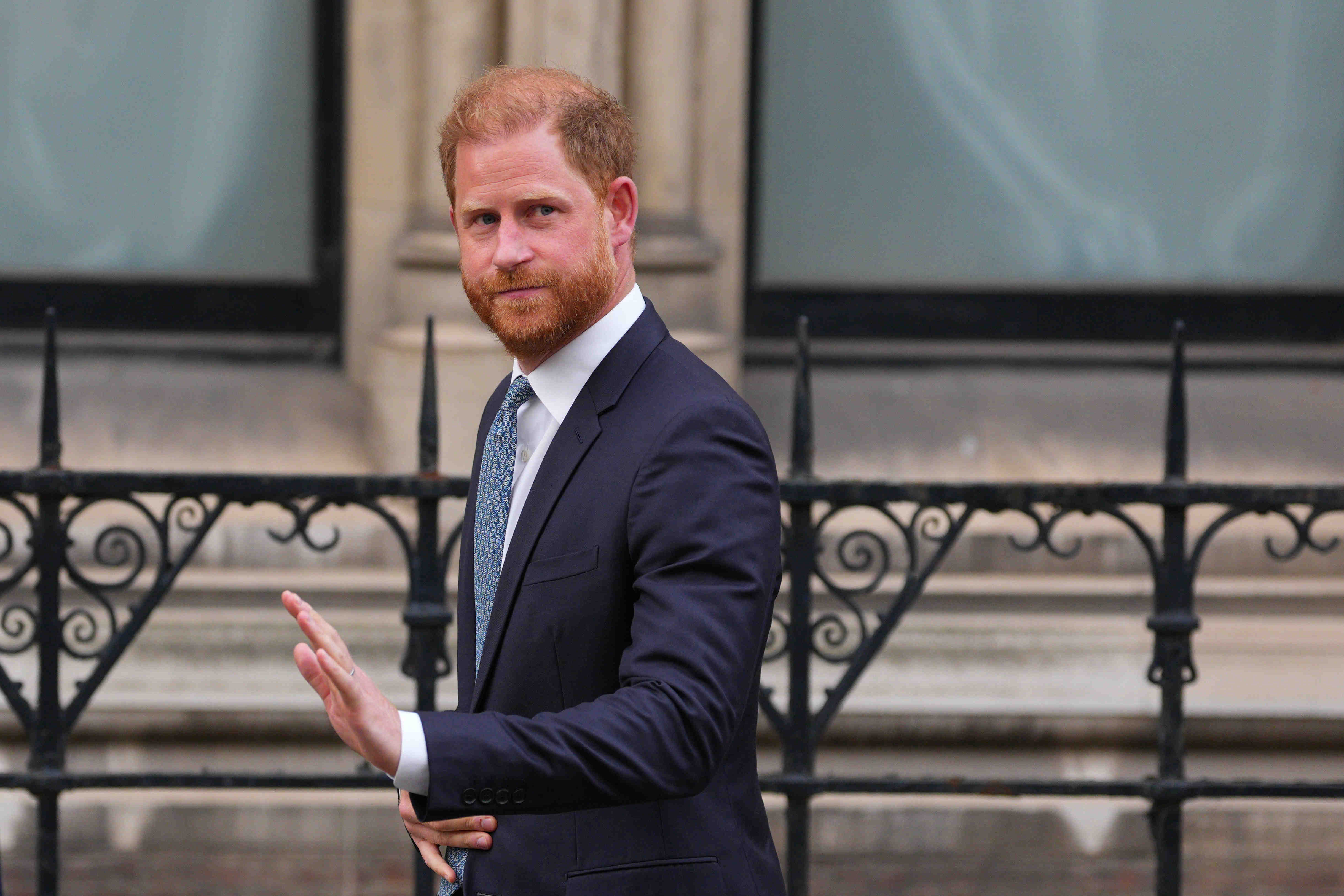 LONDON, ENGLAND - APRIL 8: Prince Harry, Duke of Sussex leaves the High Court on April 8, 2025 in London, England. Prince Harry arrived in the UK this morning to attend court for his appeal against the downgrading of his security detail for family visits to the UK. (Photo by Carl Court/Getty Images)