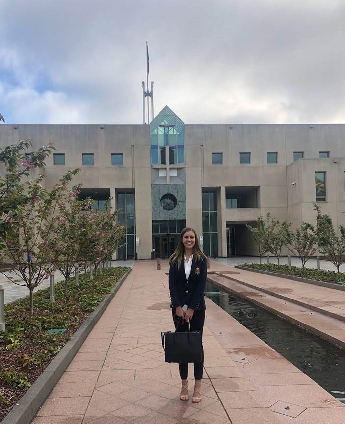 Brittany Higgins on her first day working at Parliament House in Canberra.
