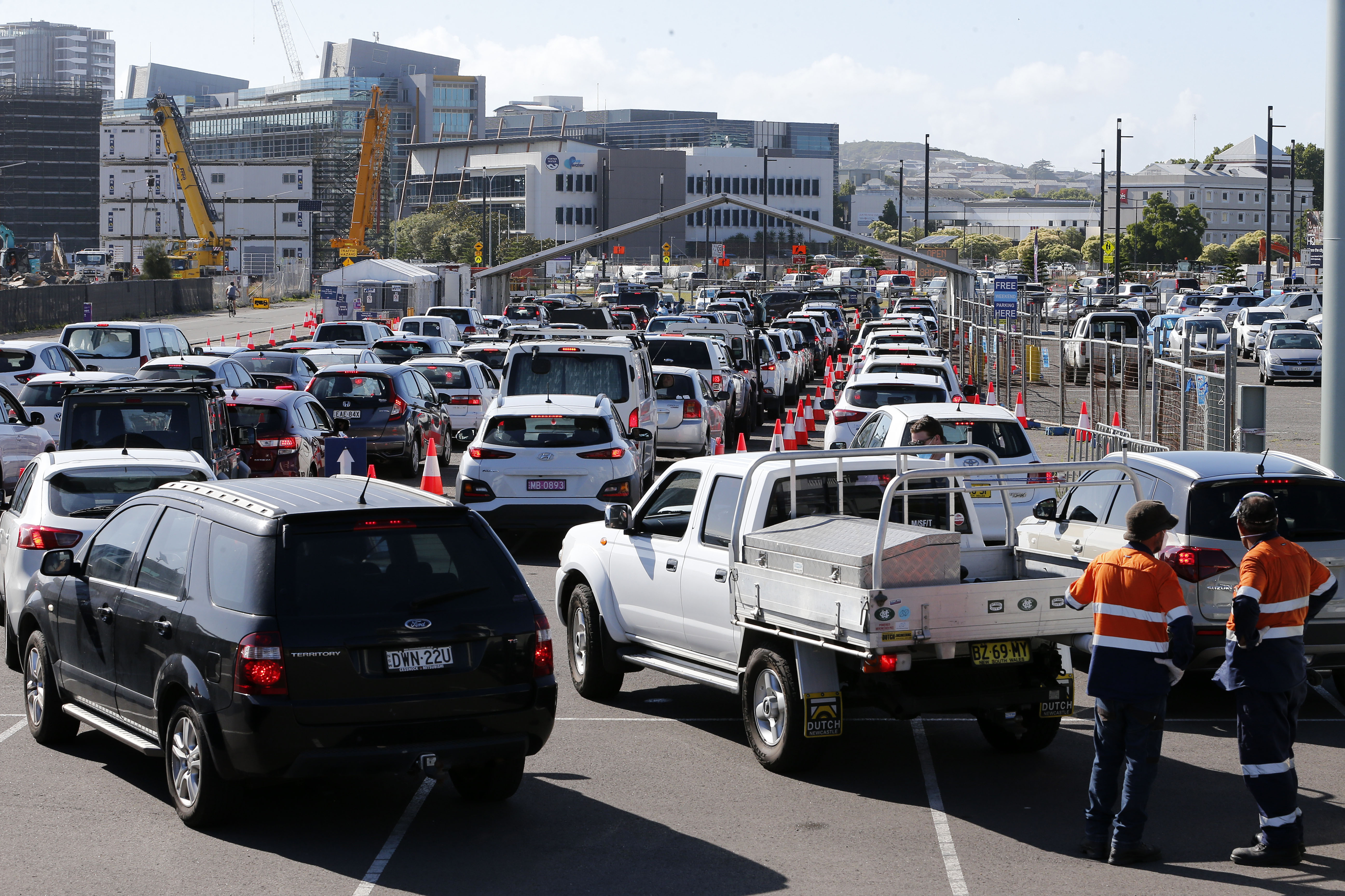 People queue for Covid testing at Honeysuckle in Newcastle, after there was a confirmed case of Covid-19 present last Wednesday at the Argyle House nightclub. Pic taken on December 13, 2021. Photo: Darren Pateman / SMH