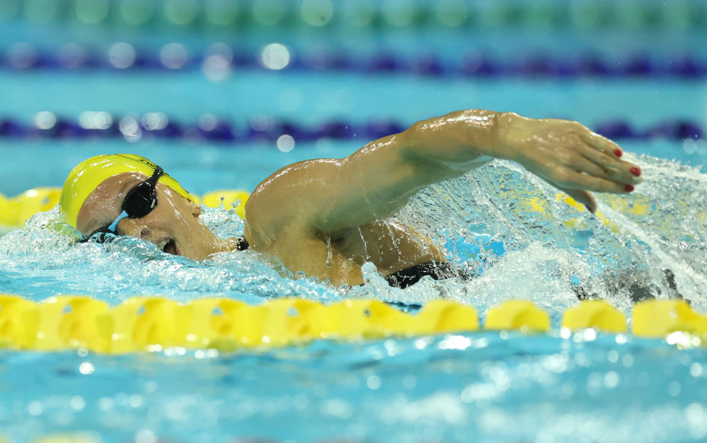 Summer McIntosh competing in the Women's 200m Freestyle final during day two of the the Canada Olympic Swimming Trials.