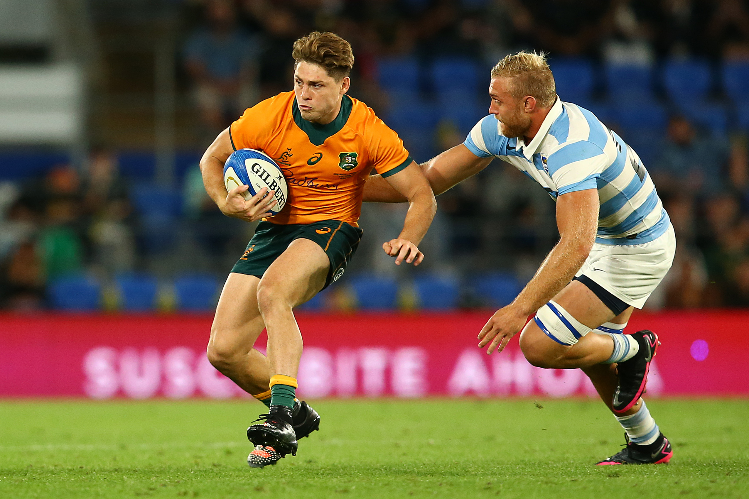 James O'Connor of the Wallabies makes a run against the Pumas.