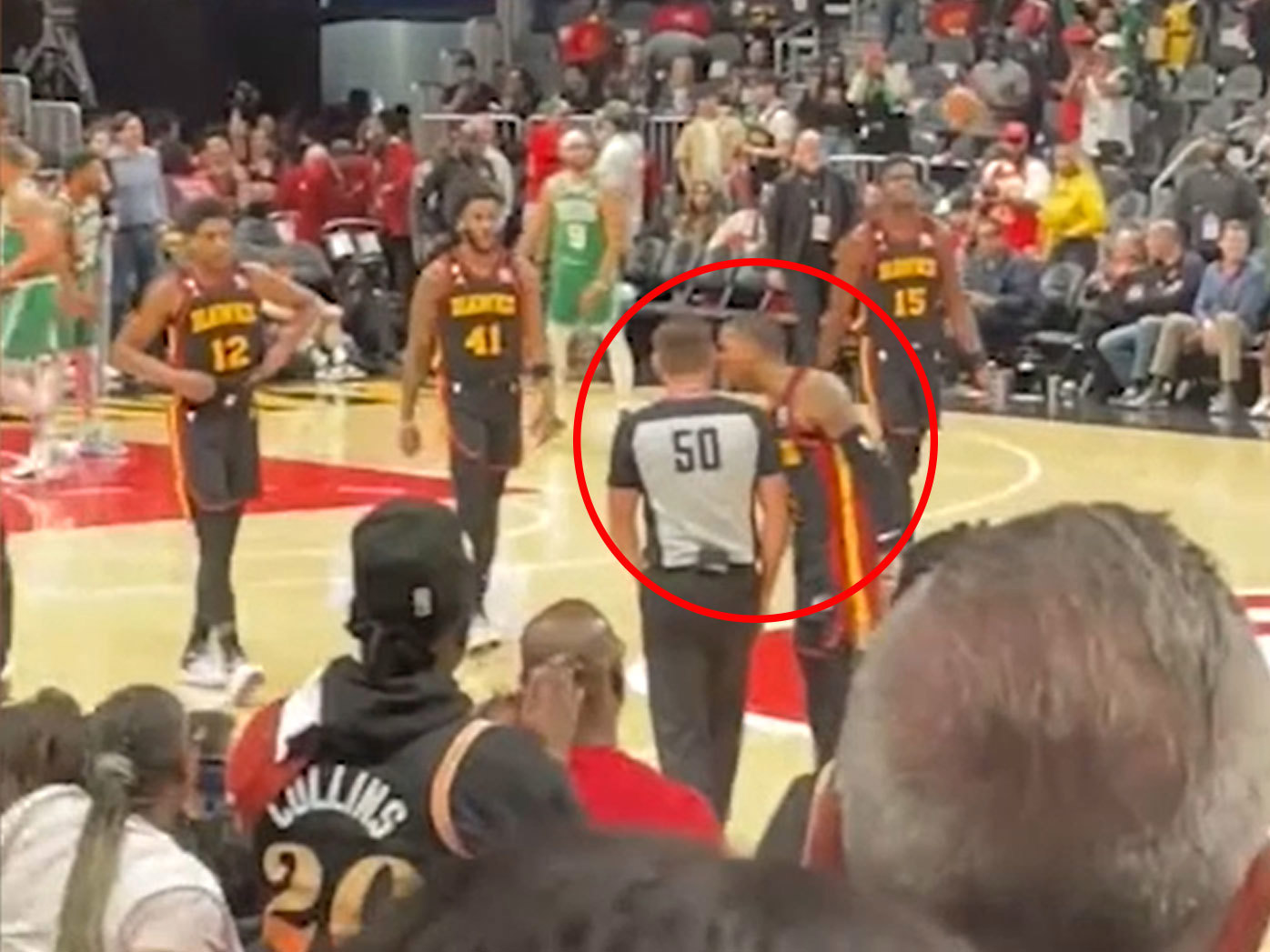 Dejounte Murray was seen approaching a referee following the Hawks' Game 4 loss to the Celtics