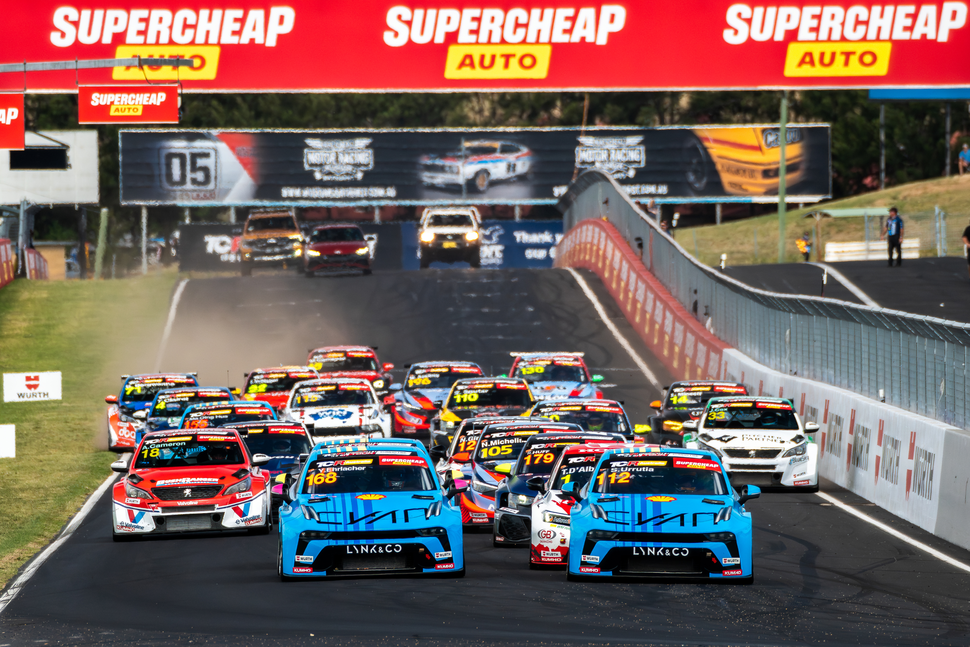 The start of the third TCR World Tour/TCR Australia Series race at Mount Panorama.