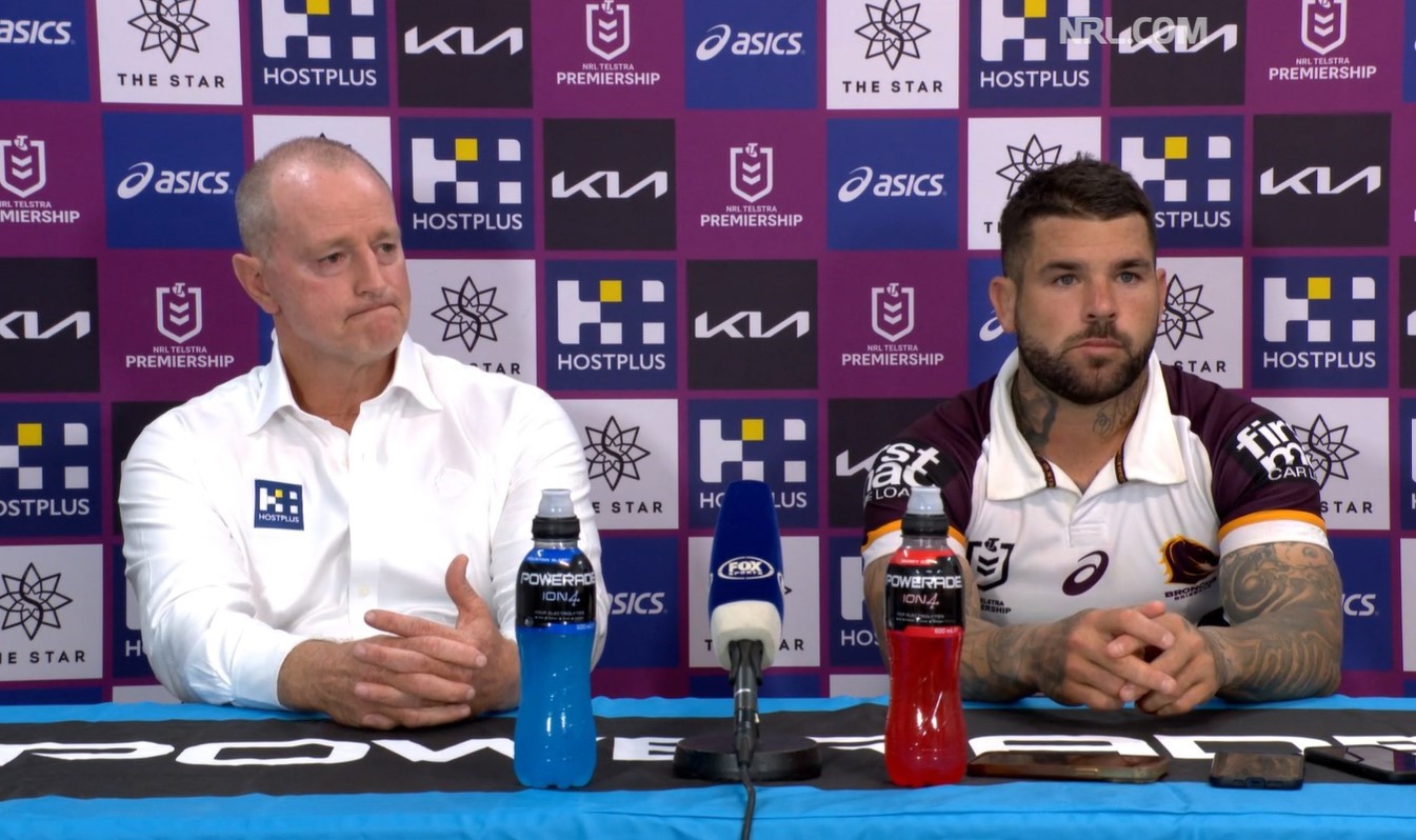Michael Maguire and Adam Reynolds address the media in Canberra.