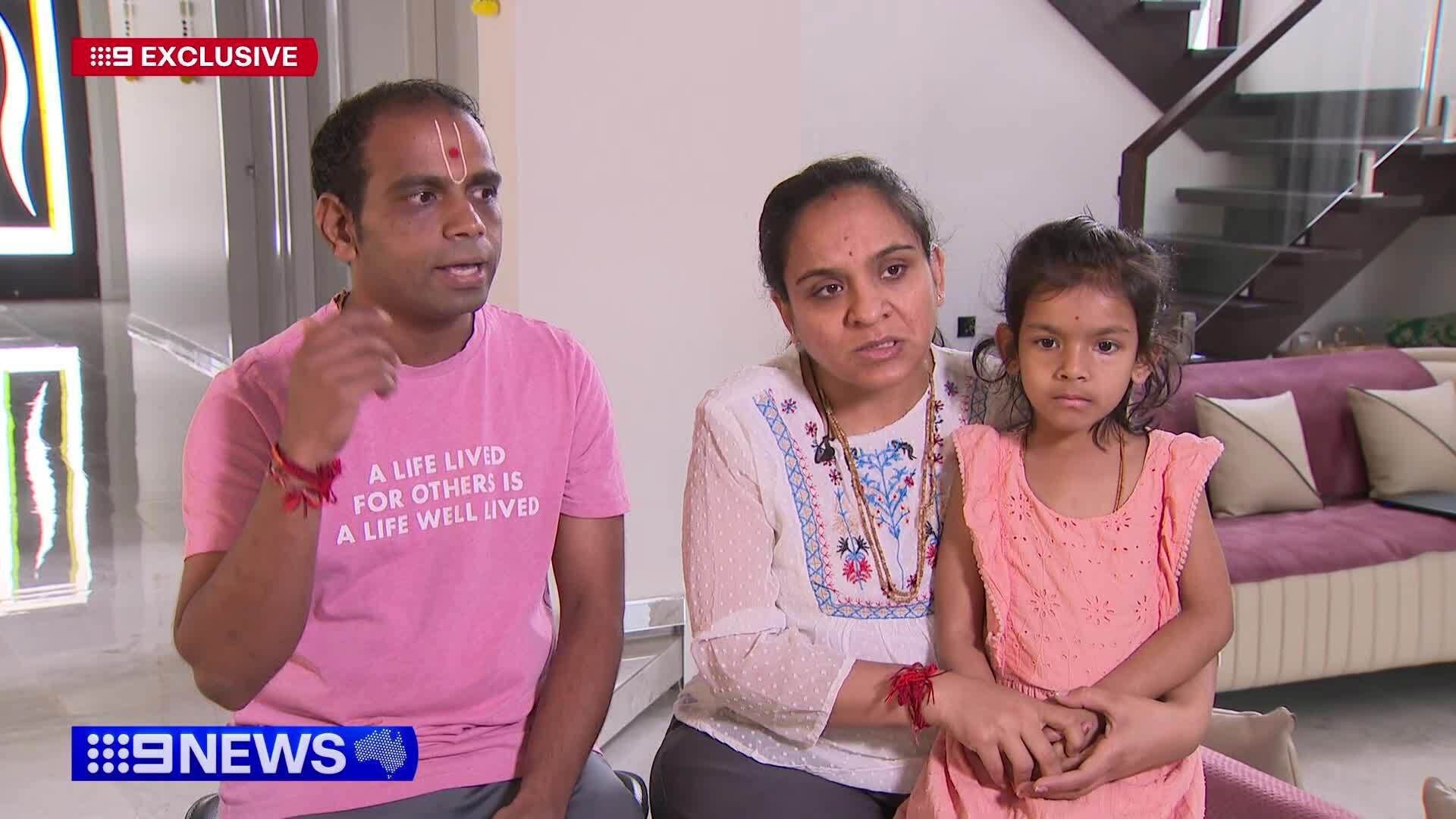 Chetan Patel and his pregnant wife Rohini were in their bedroom in Truganina with their five-year-old daughter sleeping next to them when two allegedly armed men appeared at their door.