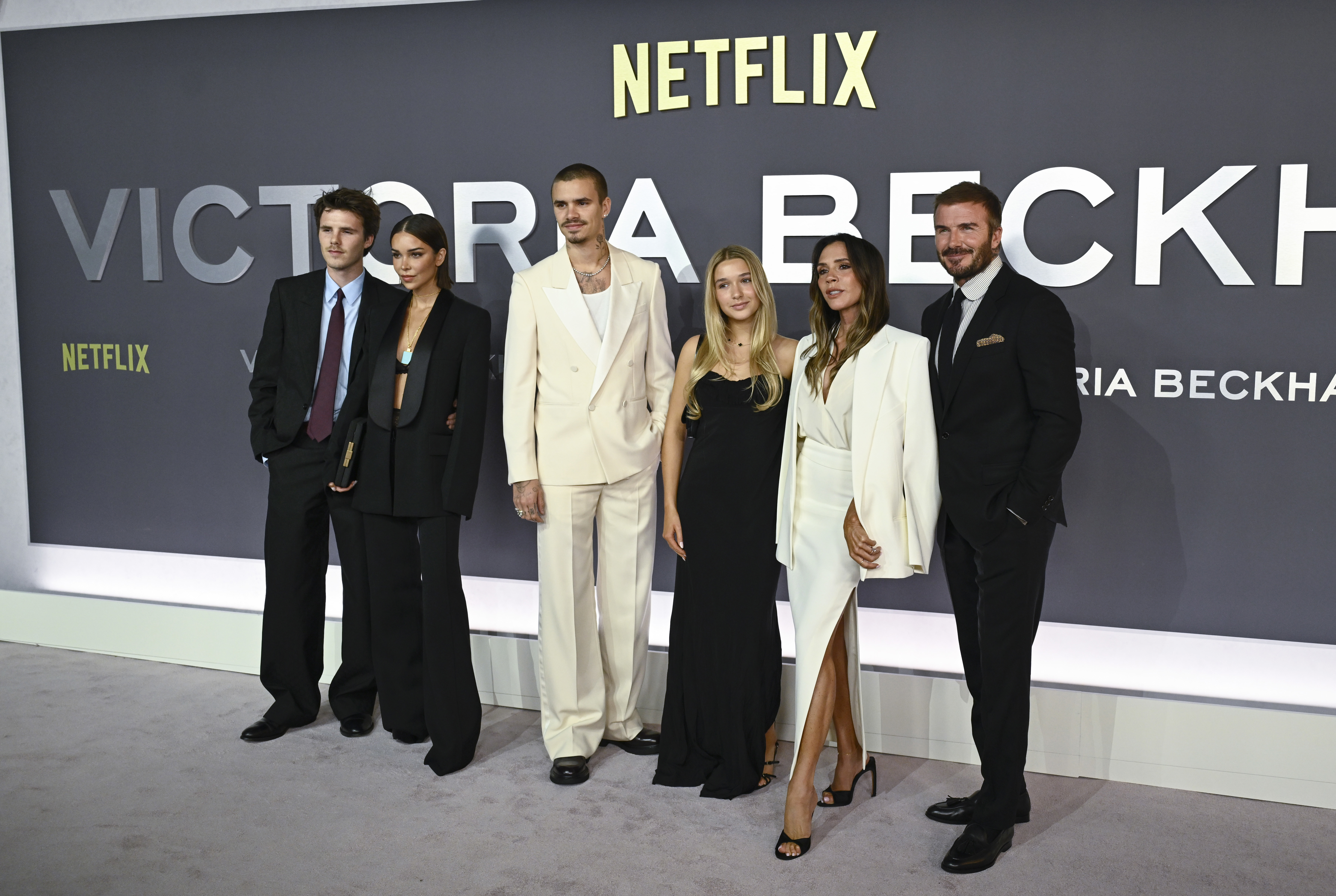 Cruz Beckham, Jackie Apostel, Romeo Beckham, Harper Beckham, Victoria Beckham and David Beckham at Victoria Beckham Netflix world premiere