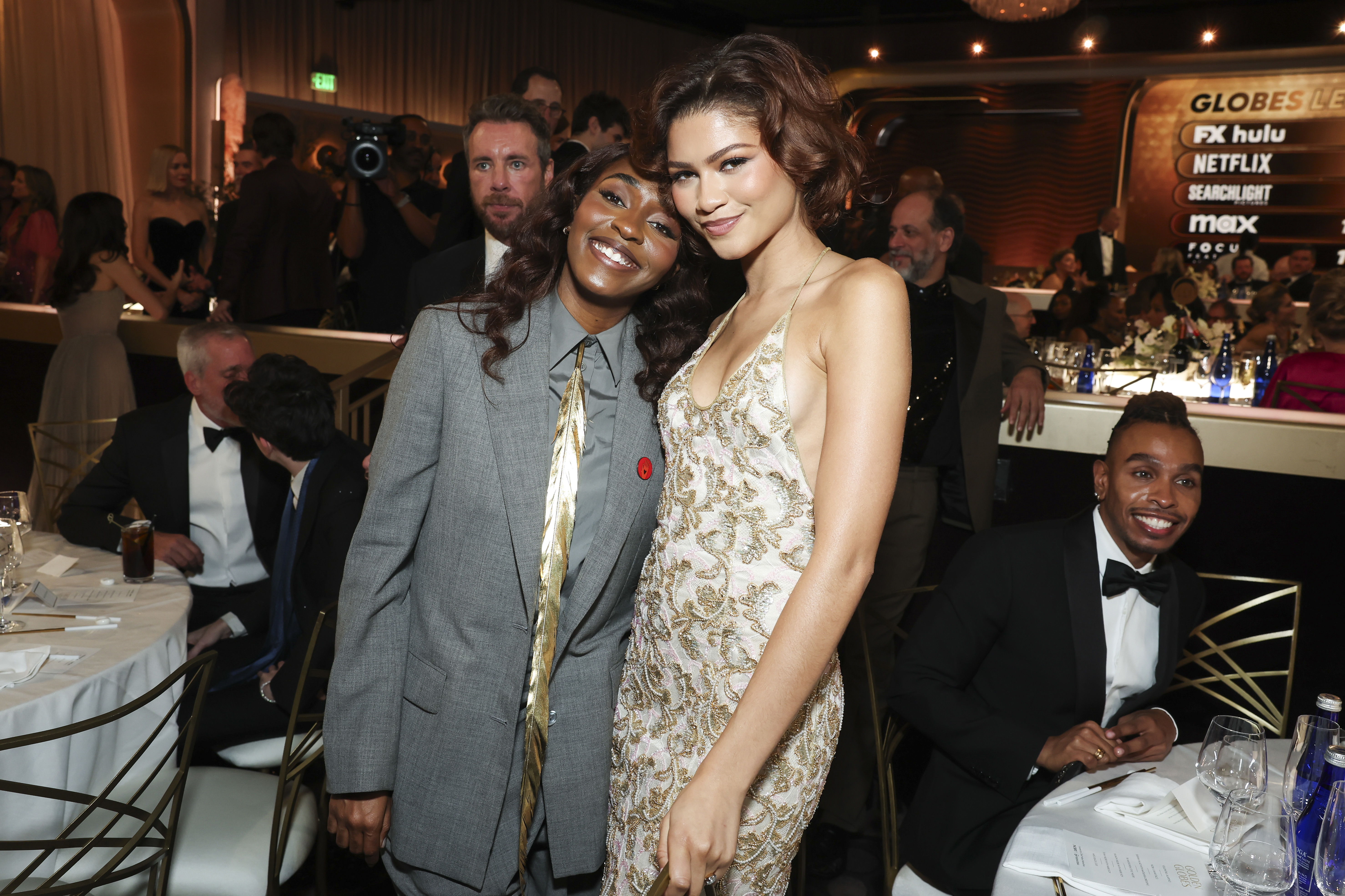 Ayo Edebiri and Zendaya at the 82ND ANNUAL GOLDEN GLOBES®, airing live from the Beverly Hilton in Beverly Hills, California on Sunday, January 5, 2025 at 8 PM ET/5 PM PT, on CBS and streaming on Paramount+. 