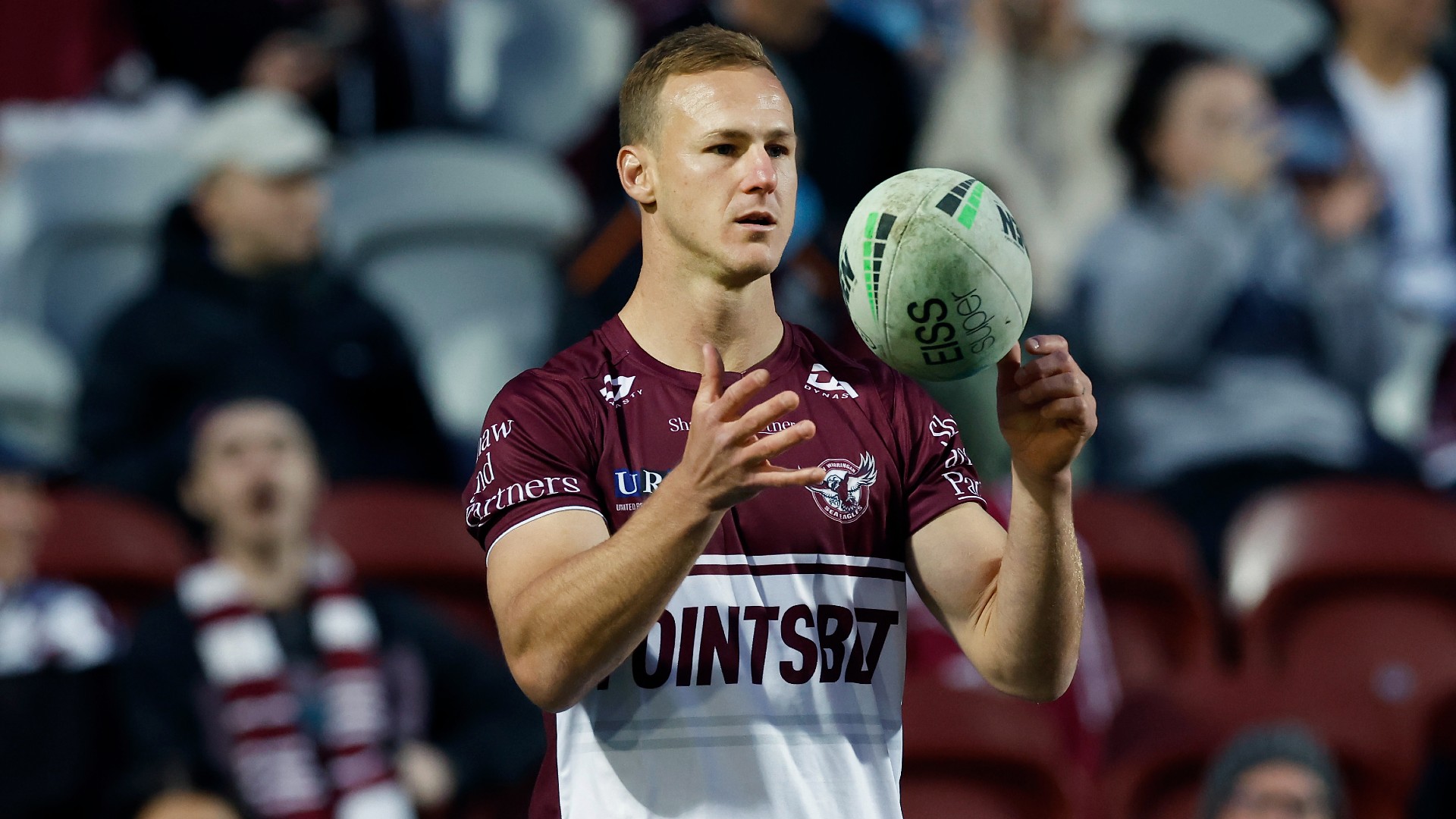 Manly captain Daly Cherry-Evans warms up before the NRL game against the St George Illawarra Dragons.