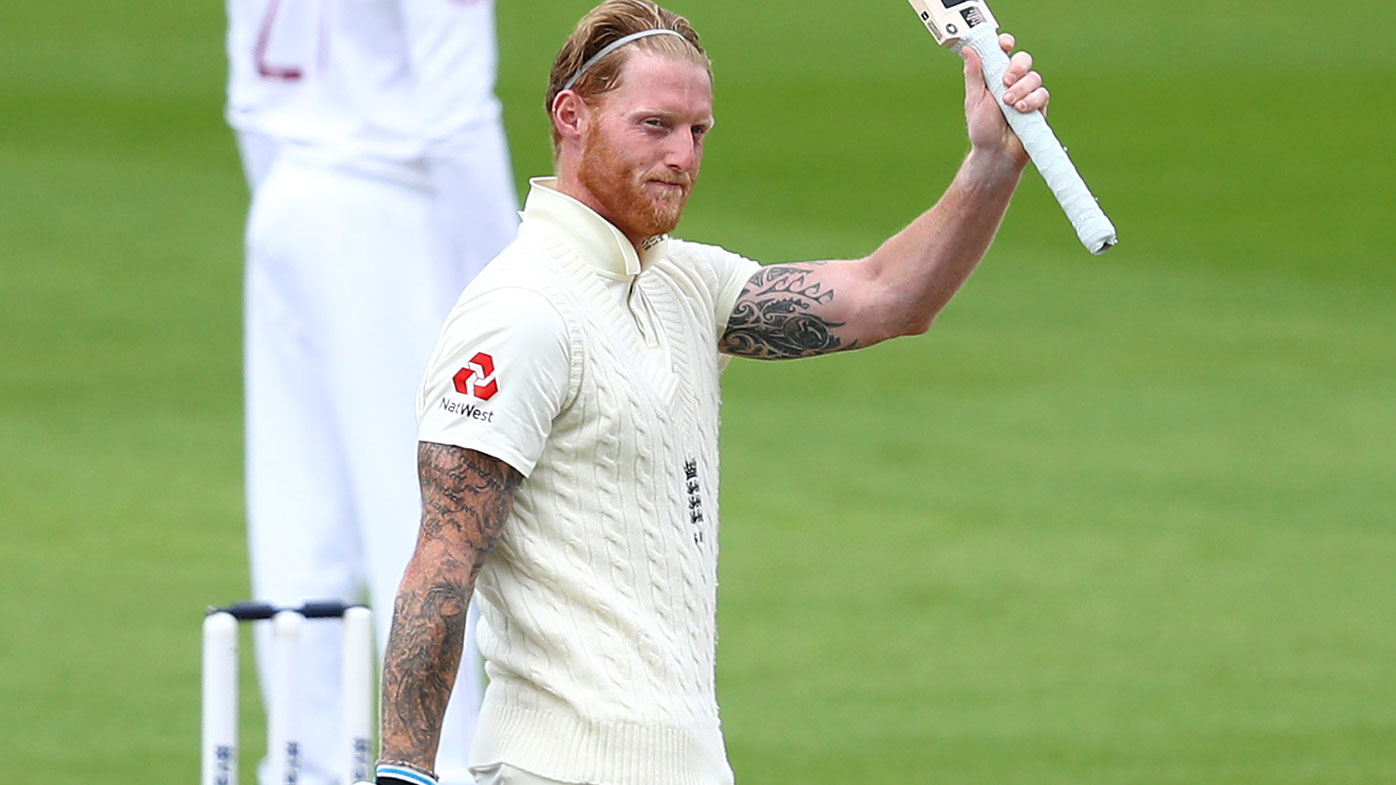 Ben Stokes of England celebrates after reaching his century