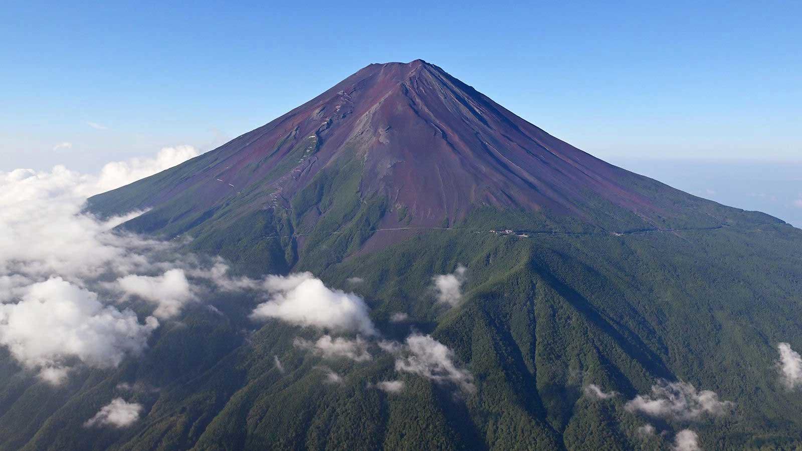 This aerial view shows Mt. Fuji, Japan's highest mountain, seen from the Yamanashi prefectural side on August 10.