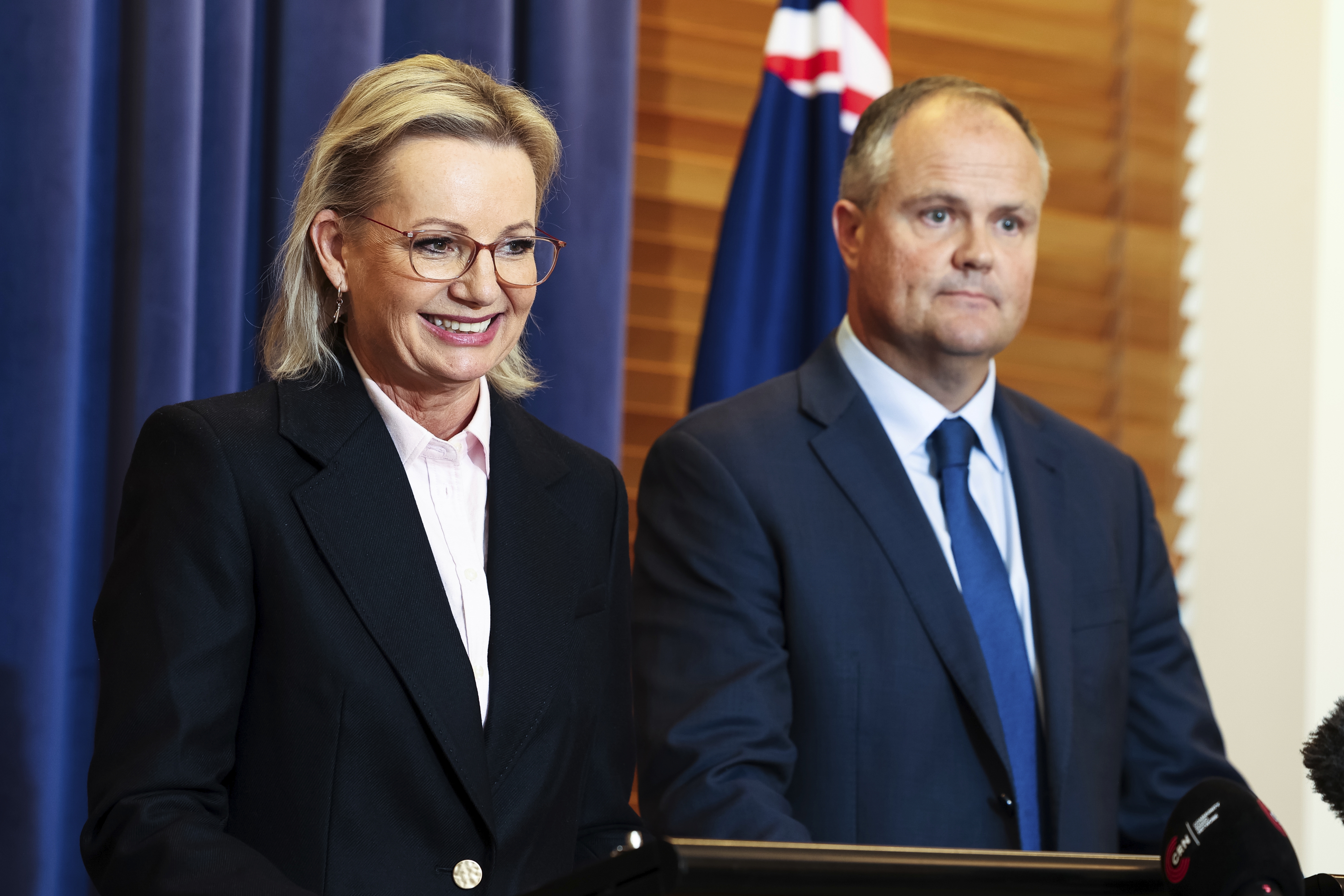 Liberal leader Sussan Ley and Deputy Liberal leader Ted O'Brien at a press conference at Parliament House in Canberra