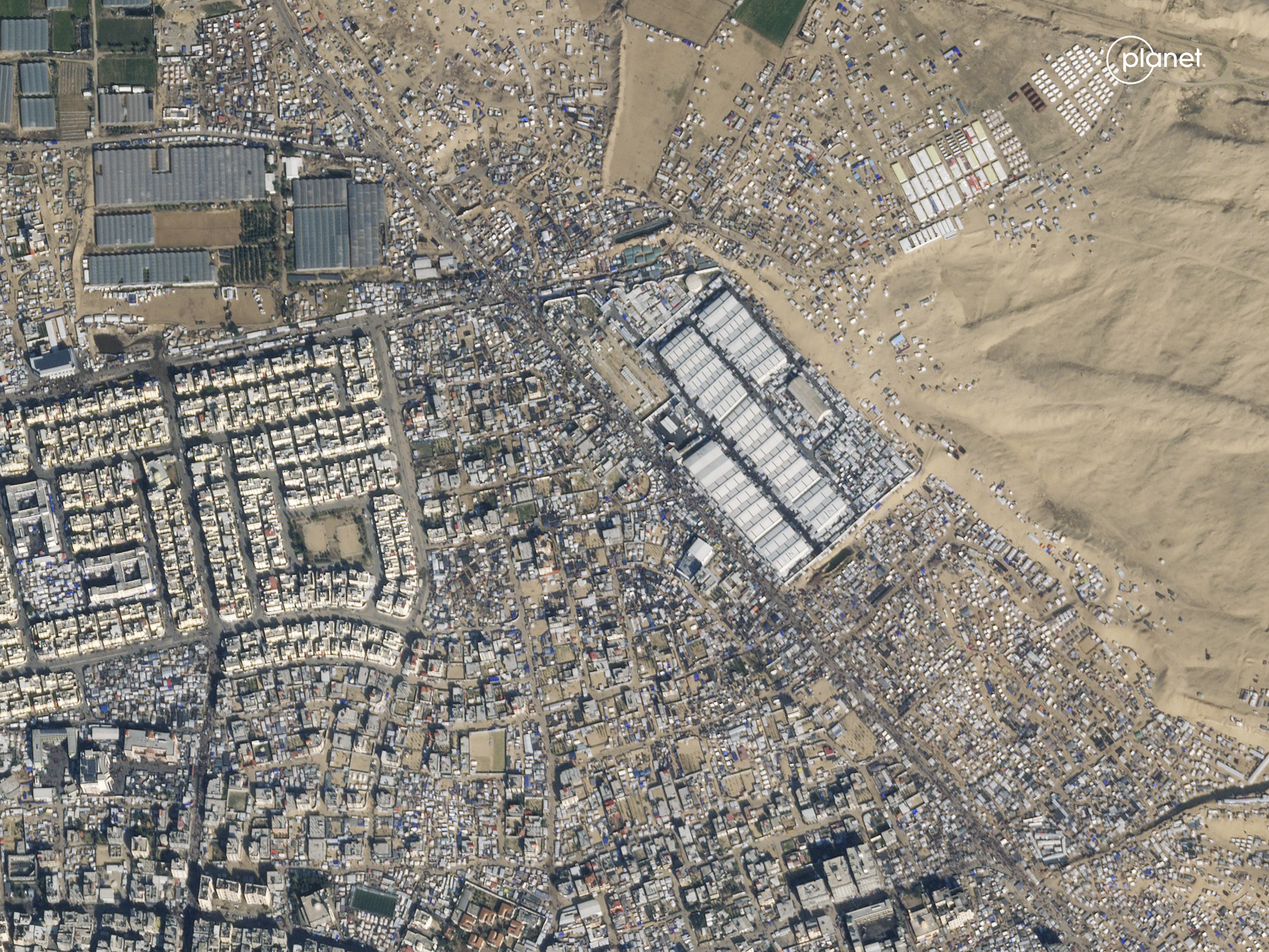 This satellite image provided by Planet Labs PBC shows the southern Gaza town of Rafah on Jan. 14, 2024. 