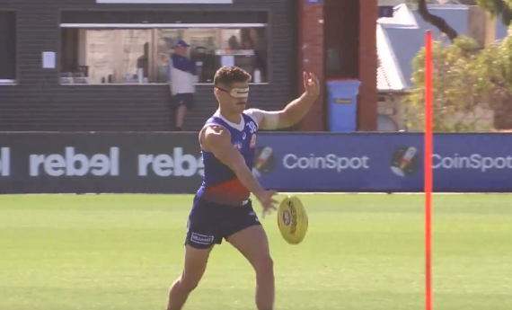 Bulldogs players were blindfolded at training.