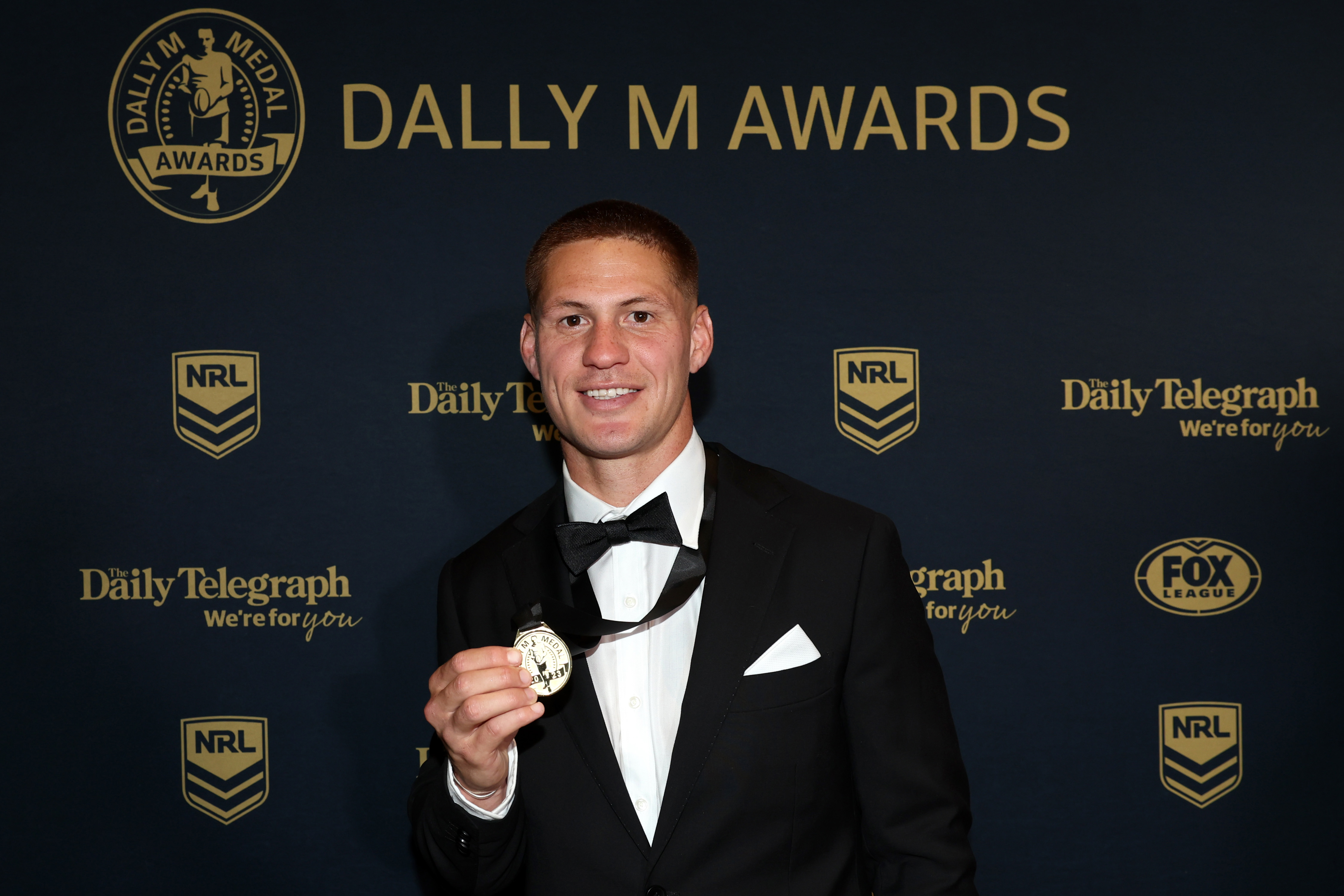 SYDNEY, AUSTRALIA - SEPTEMBER 27: Kalyn Ponga of the Newcastle Knights poses after winning the 2023 NRL Dally M Medal and Fullback of the Year during the 2023 Dally M Awards at The Winx Stand, Royal Randwick Racecourse on September 27, 2023 in Sydney, Australia. (Photo by Mark Kolbe/Getty Images)