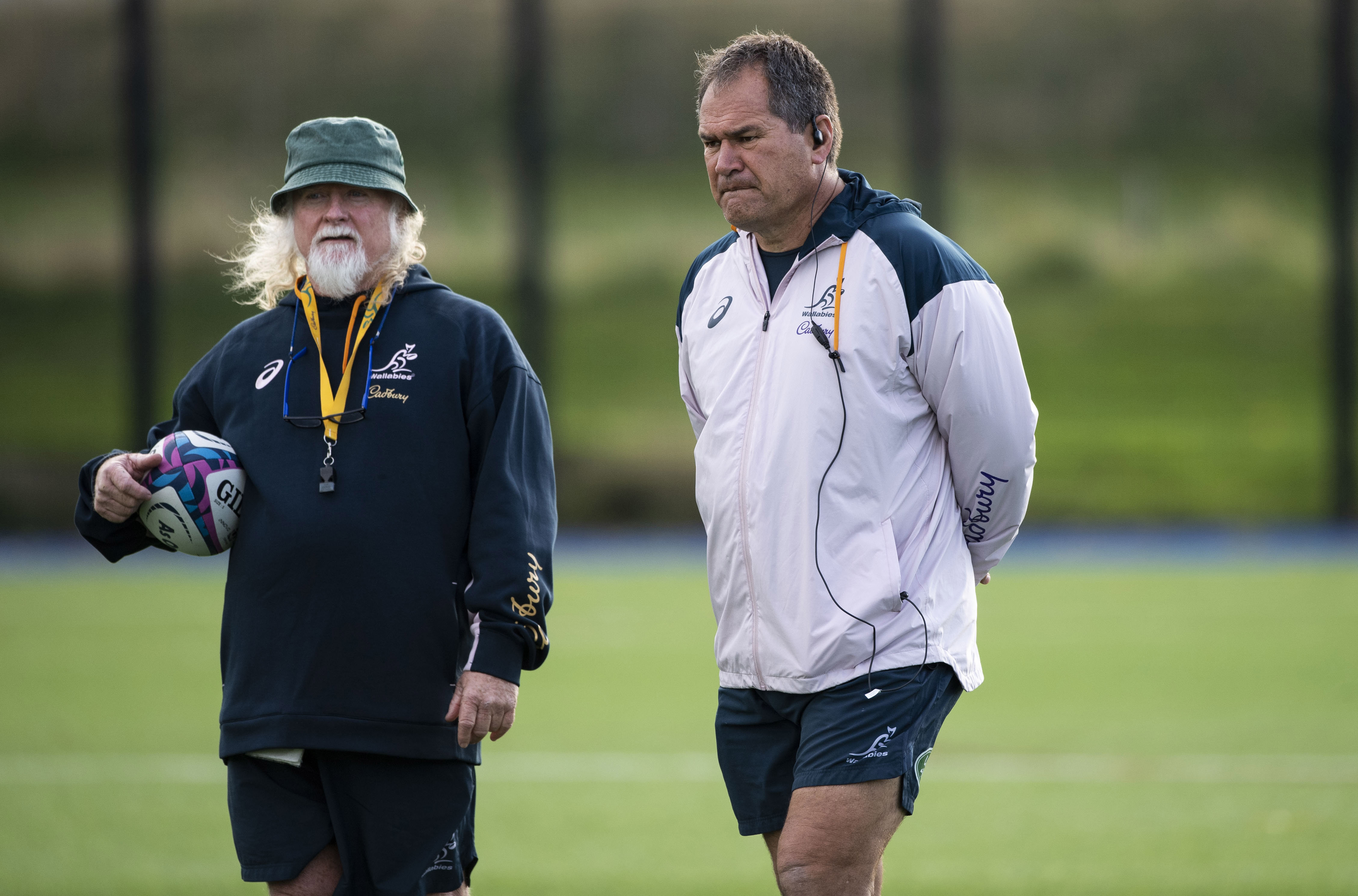 Dave Rennie and Laurie Fisher during an Australian training session.