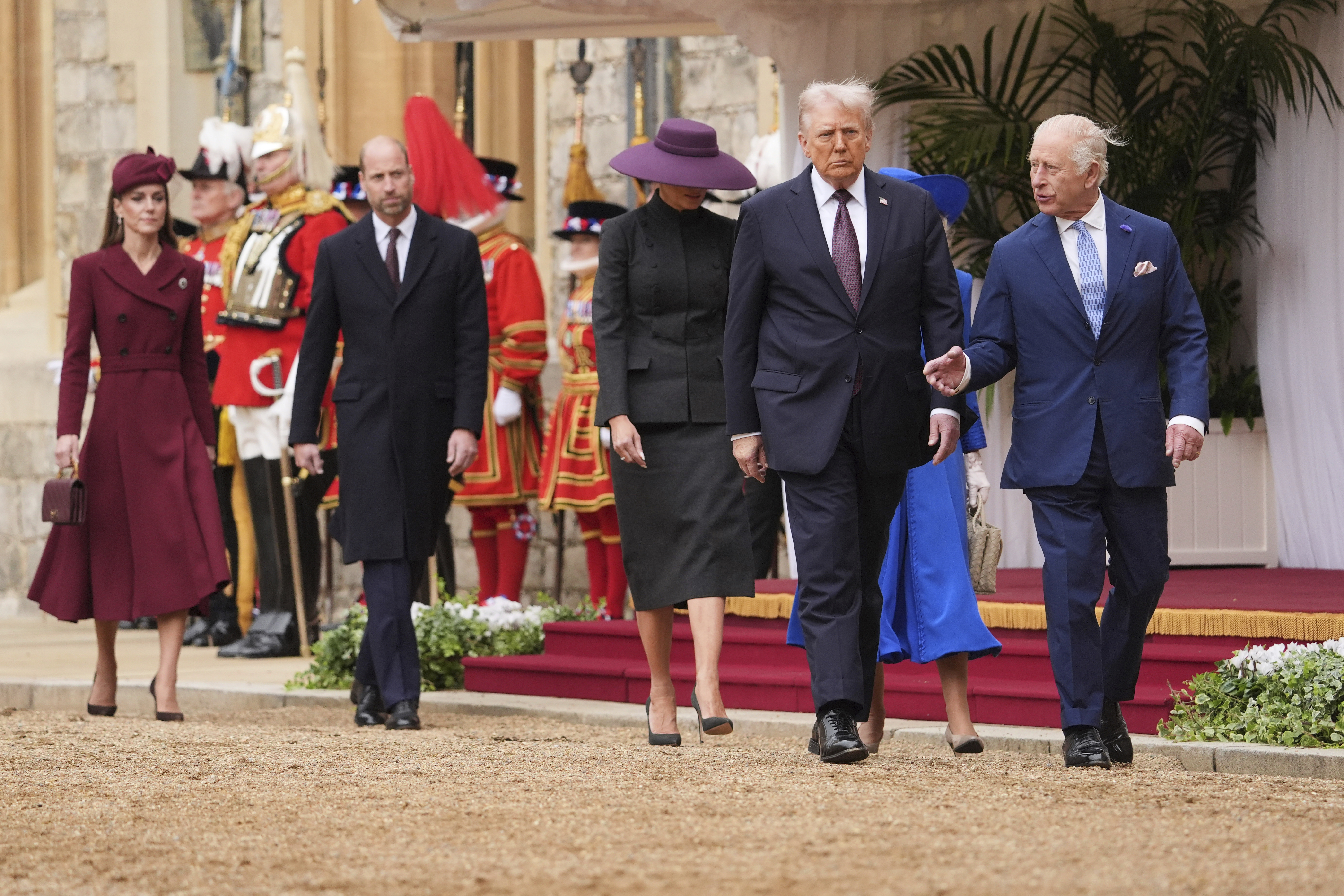 Kate, Princess of Wales, Prince William, US President Donald Trump and first lady Melania Trump, King Charles III and Queen Camilla 