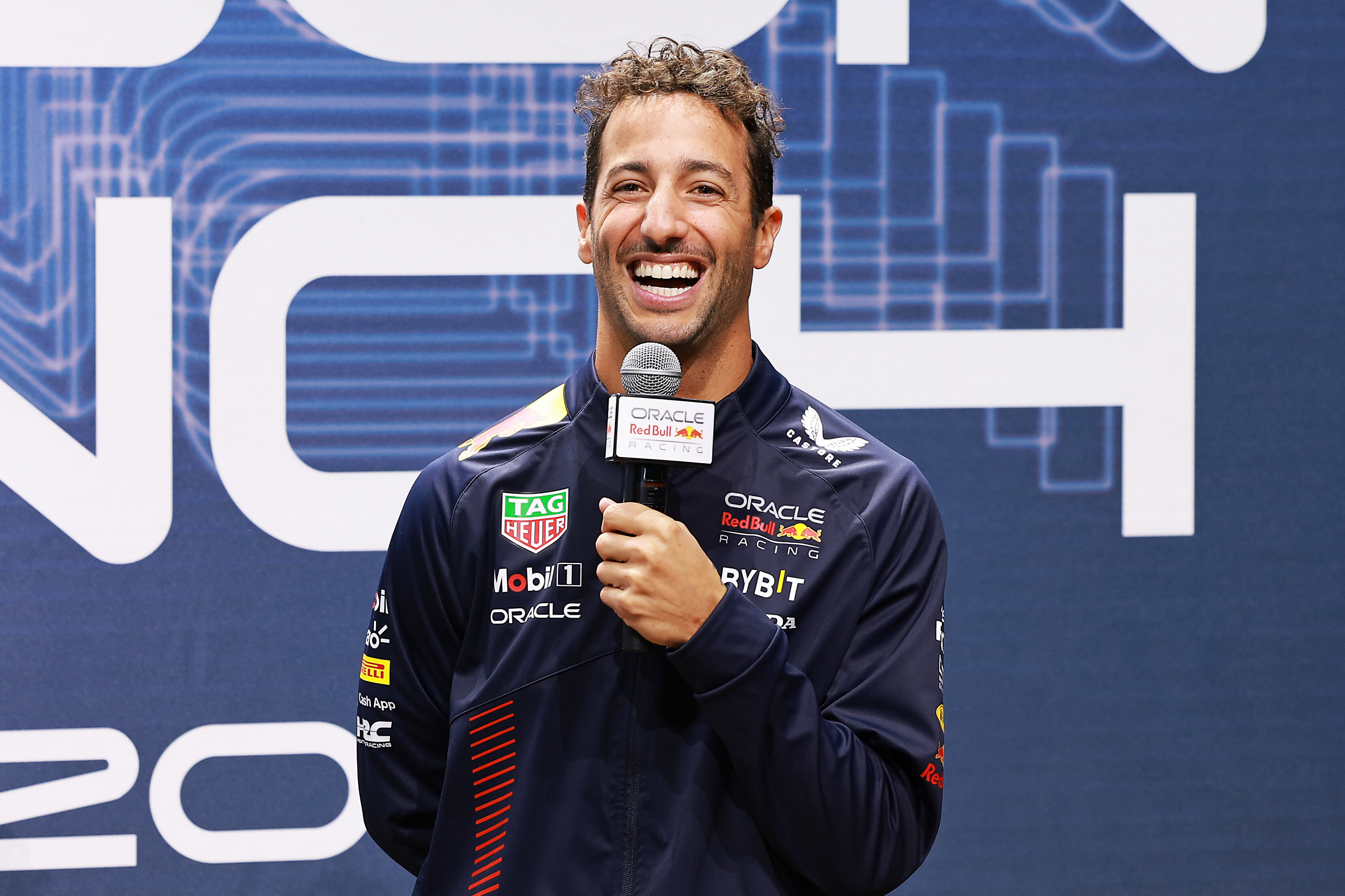 Daniel Ricciardo talks during the Red Bull season launch in New York City.