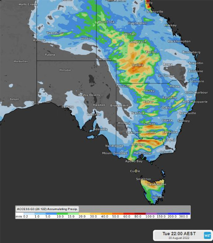 More rain predicted for eastern Australia.