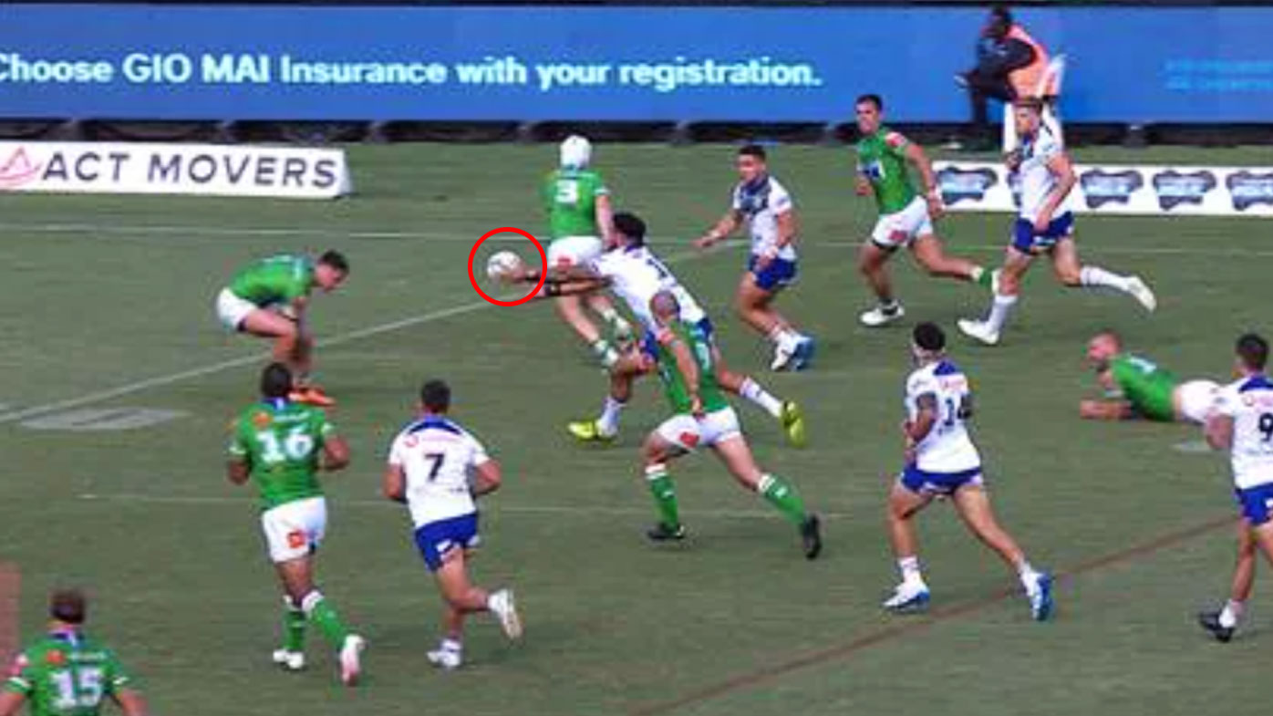 Kodi Nikorima's forward pass was allowed to stand. (Nine)