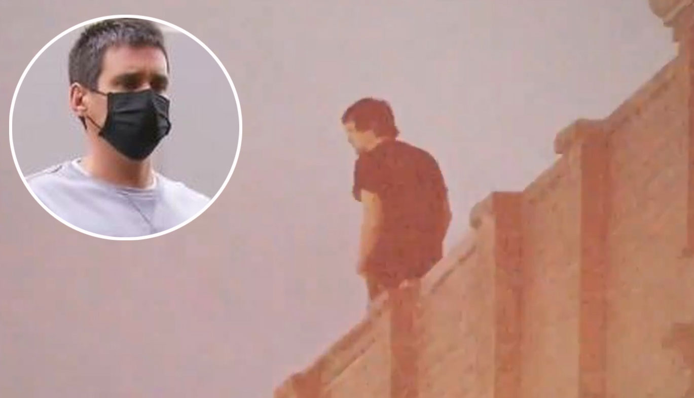 Porsche driver Richard Pusey inset and on a roof in Melbourne.