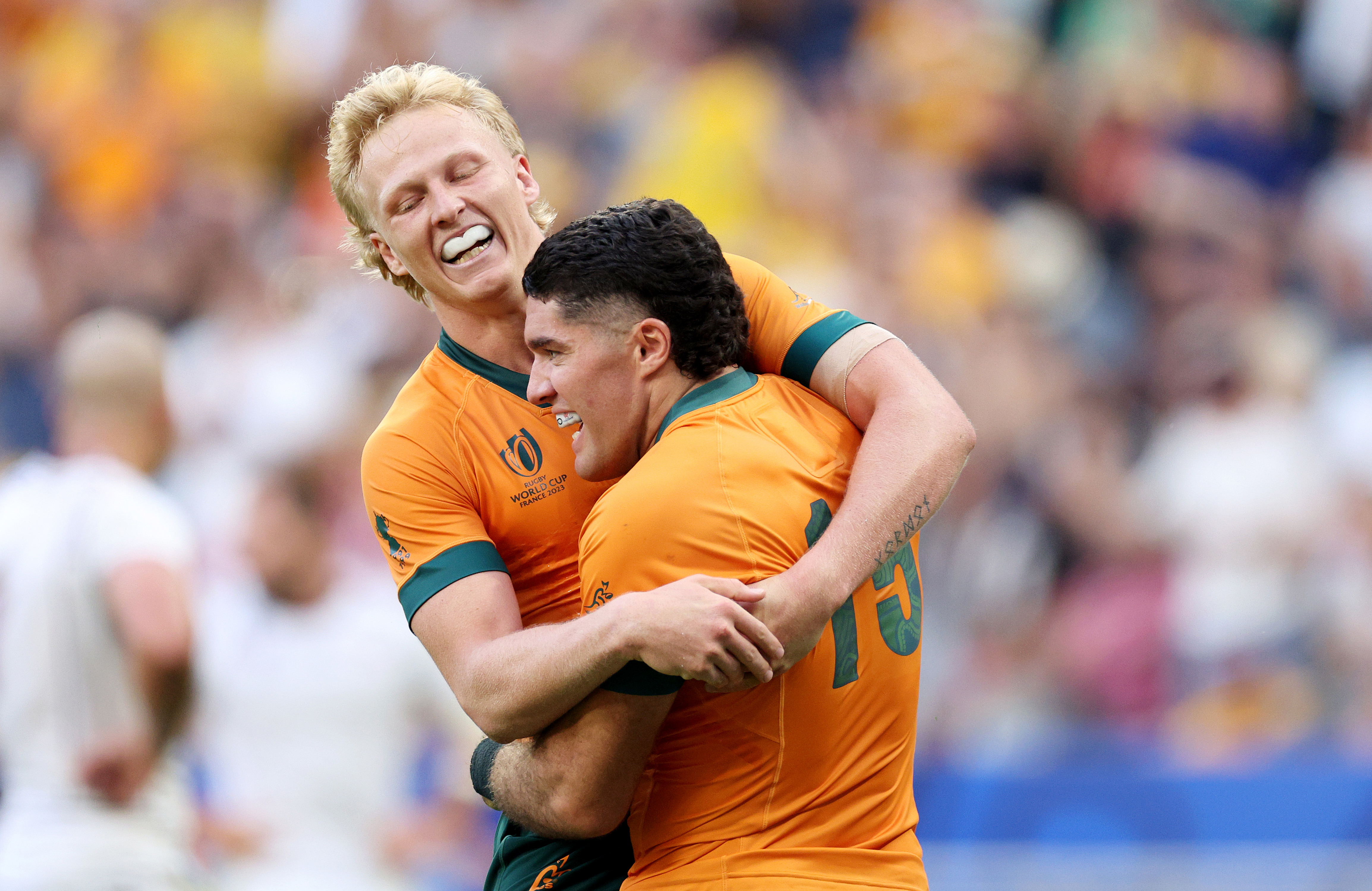 Ben Donaldson of Australia celebrates with Carter Gordon.