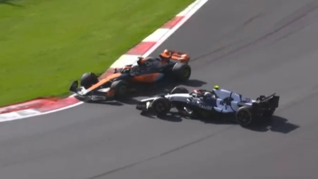 Oscar Piastri and Yuki Tsunoda collide during the Mexican Grand Prix.