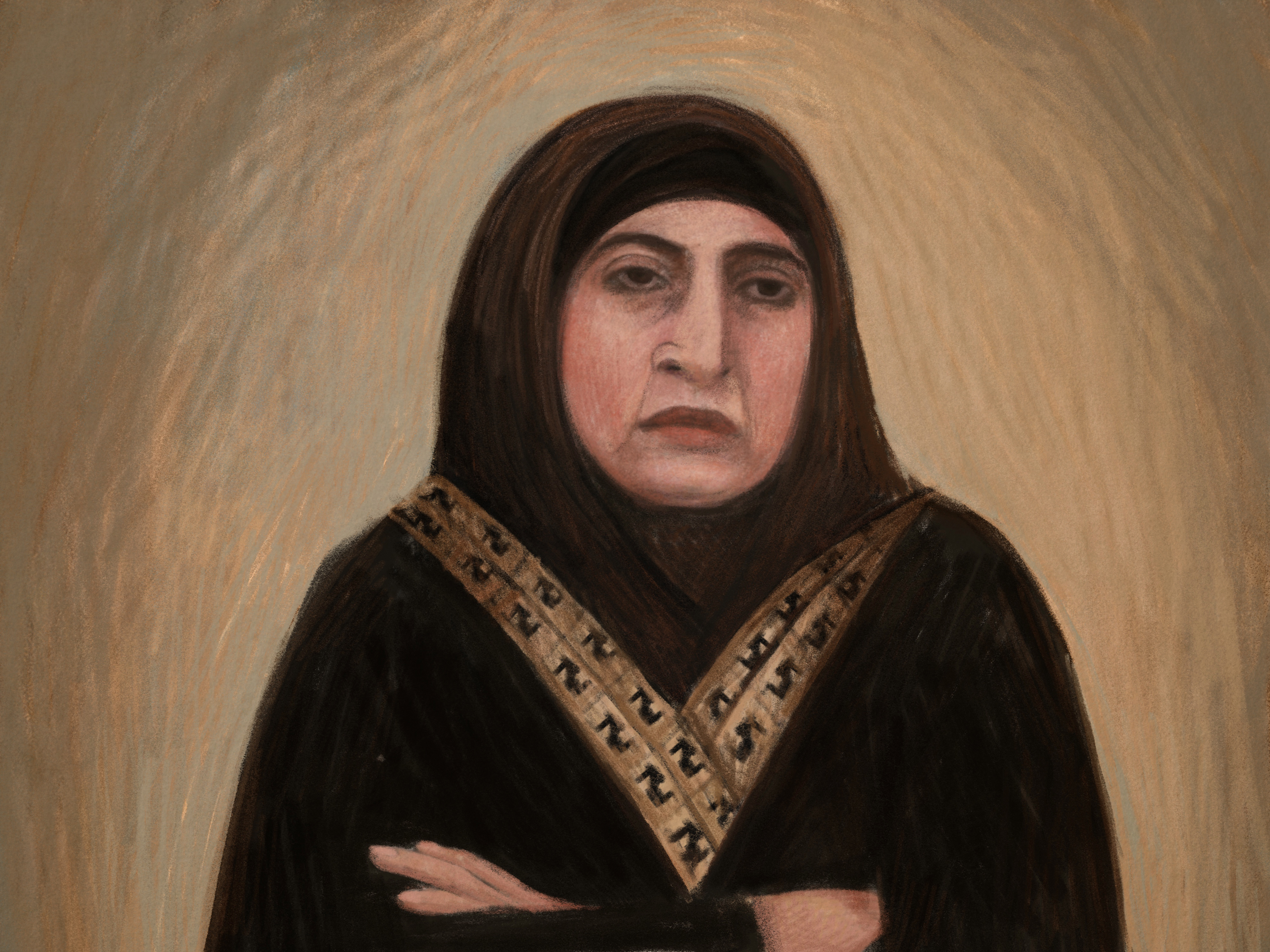 A court sketch depicts Kawsar Ahmad, 53, also known as Abbas, during her bail application in Melbourne, Friday, May 8, 2026.