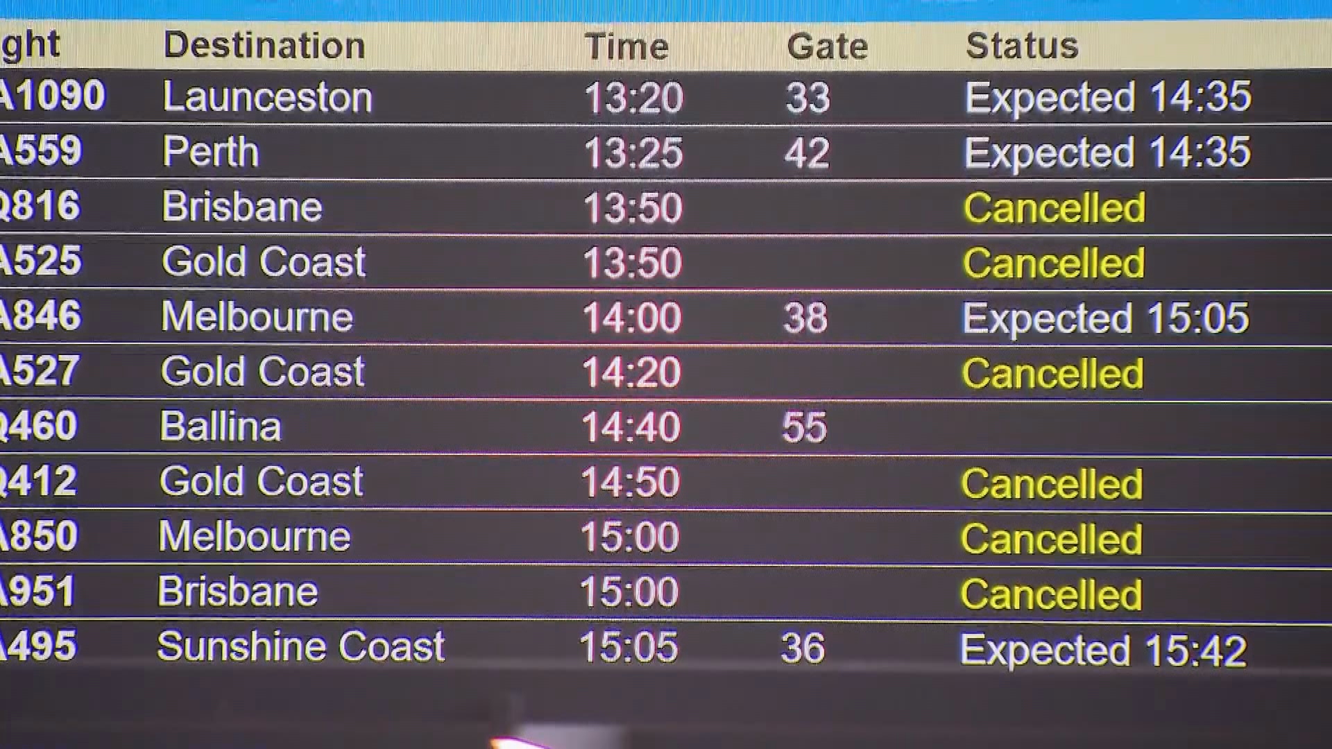 Cancelled flights at Domestic Airport.