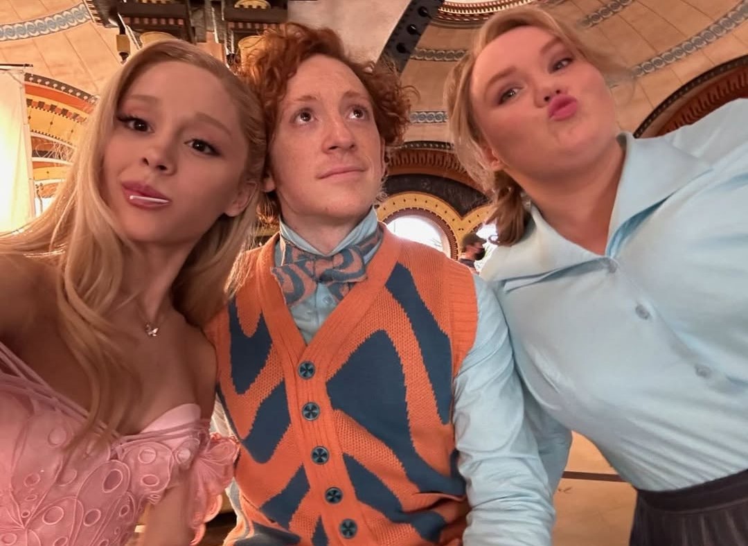 Ariana Grande and Ethan Slater on the set of Wicked