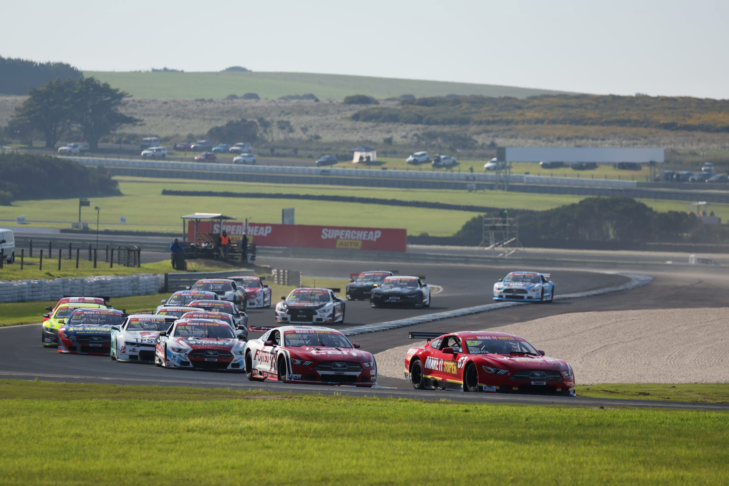 The start of race two of the National Trans Am Series at Phillip Island.