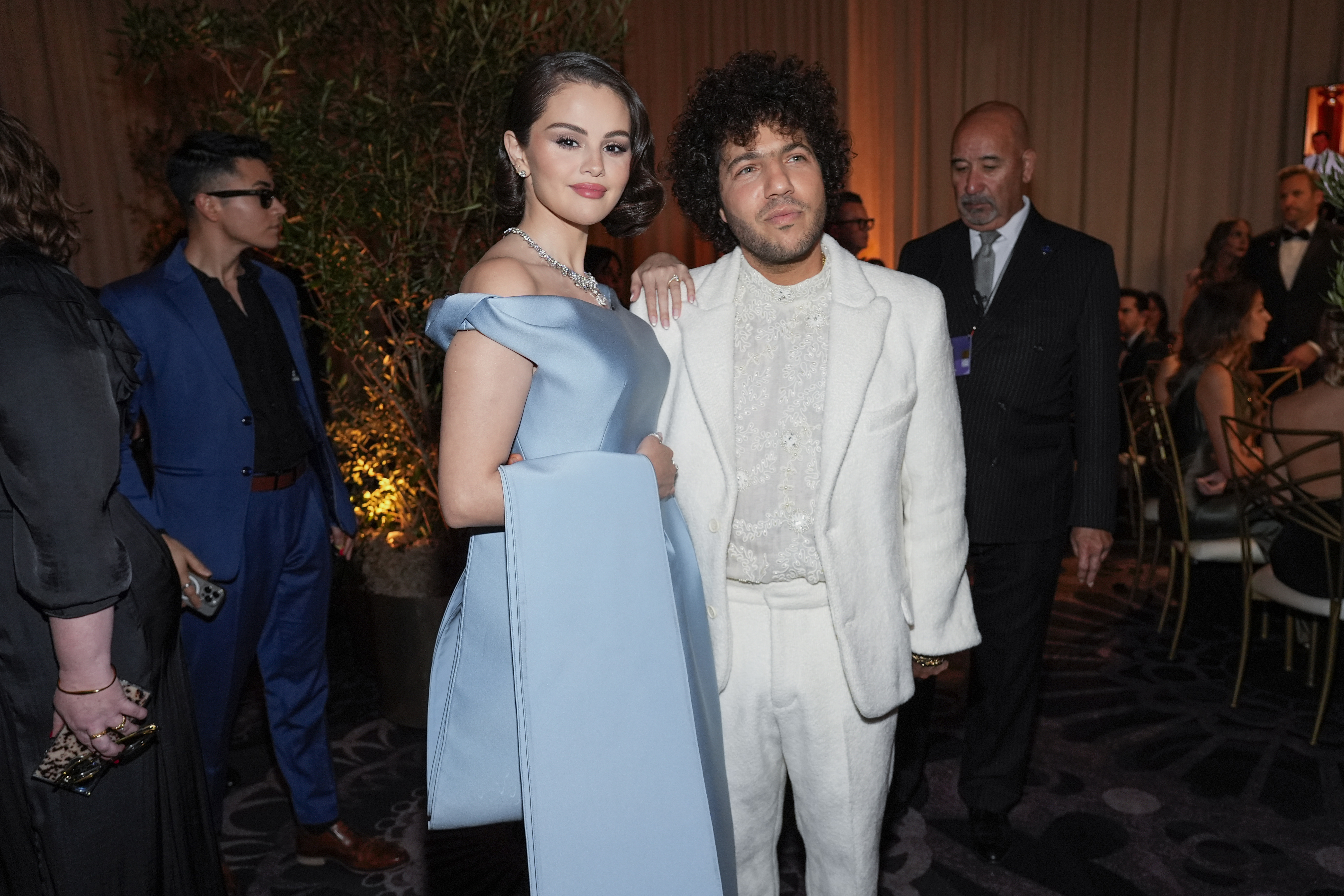 Selena Gomez, left, and Benny Blanco arrive at the 82nd Golden Globes on Sunday, Jan. 5, 2025, at the Beverly Hilton in Beverly Hills, Calif. 