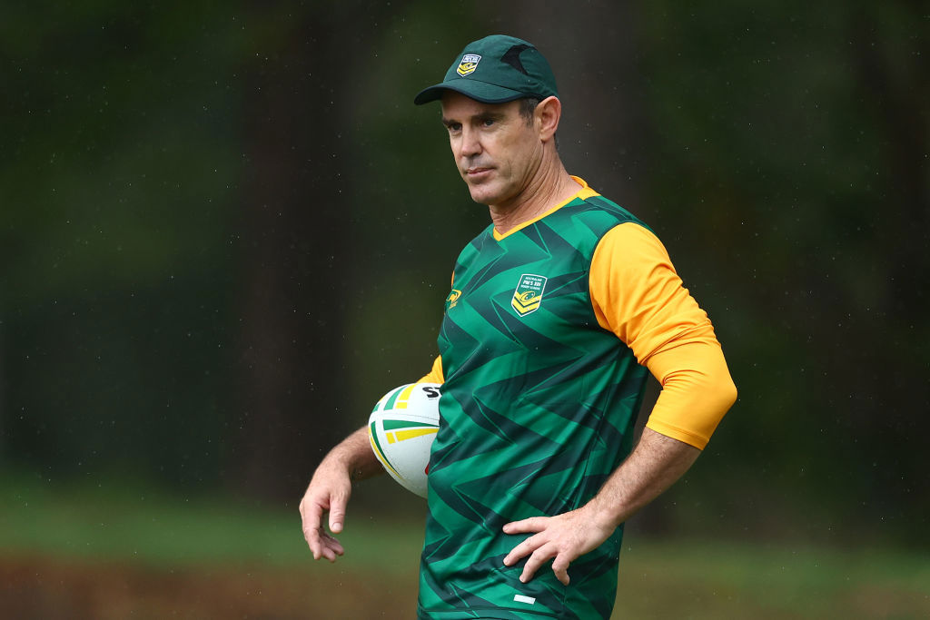 Head Coach Brad Fittler looks on during a Prime Minister's XIII training session in 2024.