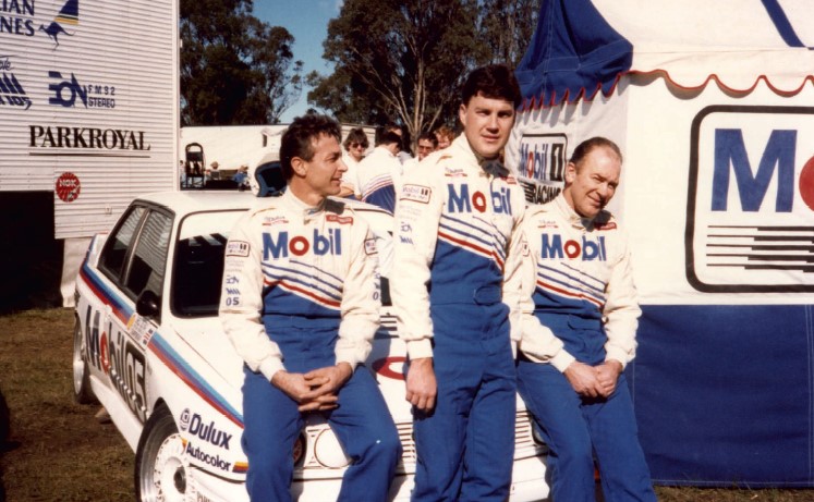 Neil Crompton (centre) with 1988 teammates, Peter Brock and Jim Richards.