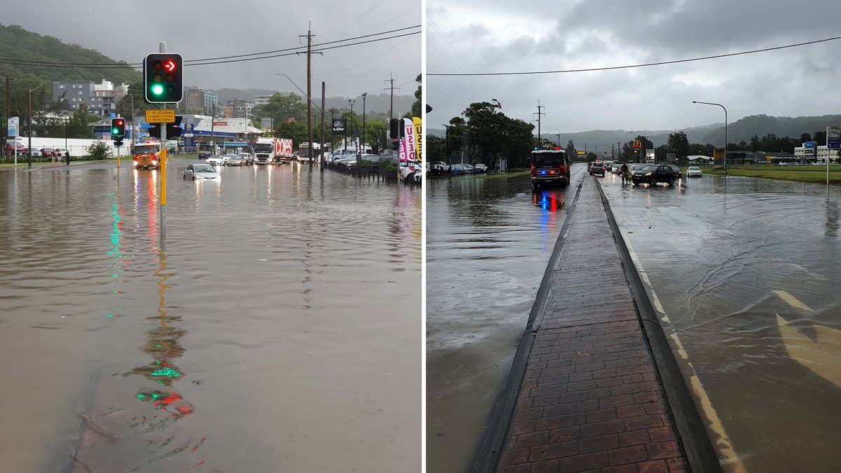 The Central Coast Highway in Gosford is closed after flash flooding. 