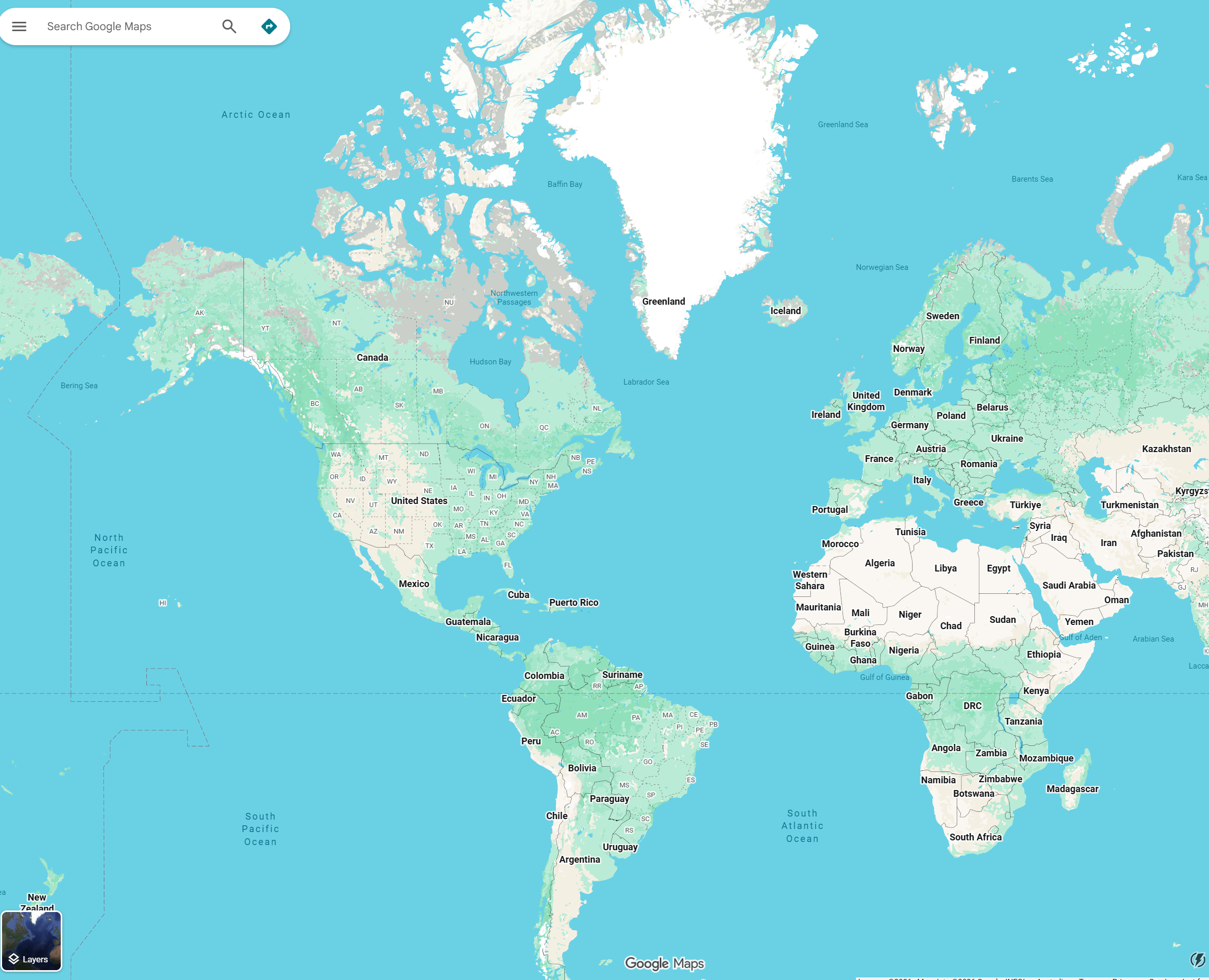 Greenland as shown on Google Maps.